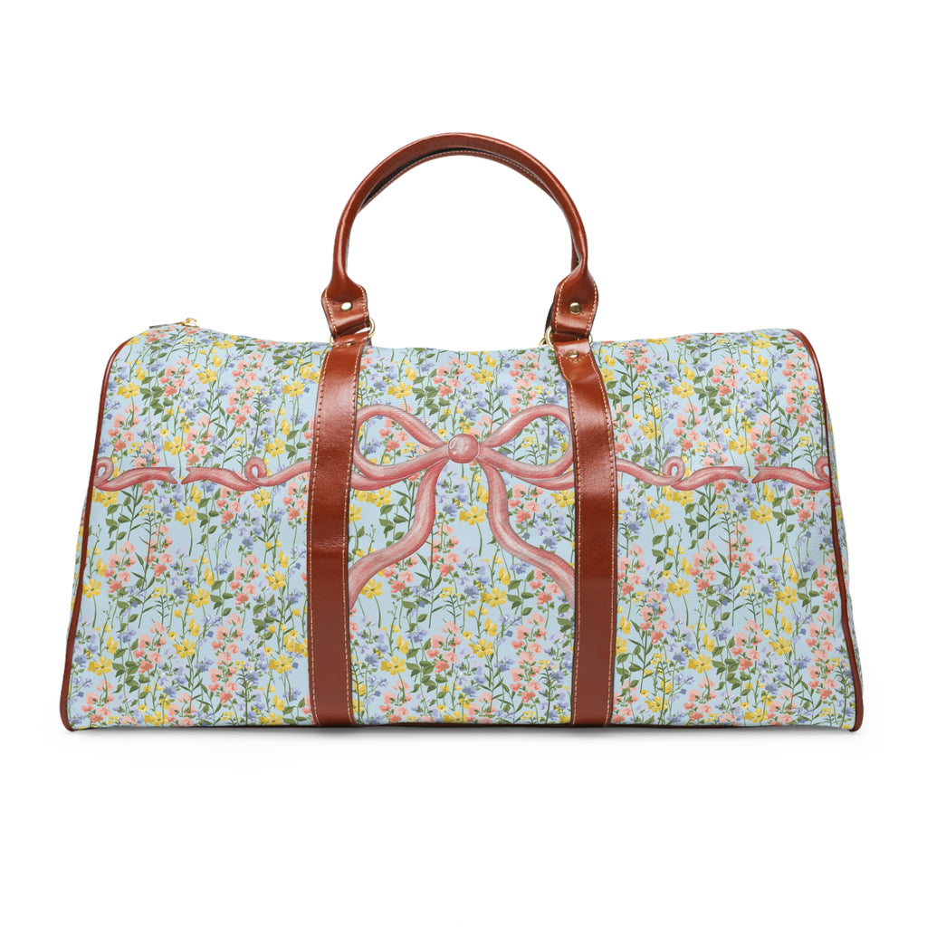 Sac de Voyage Imperméable à Fleurs Roses et Nœuds Roses et Bleu Glacier, Idéal Comme Cadeau