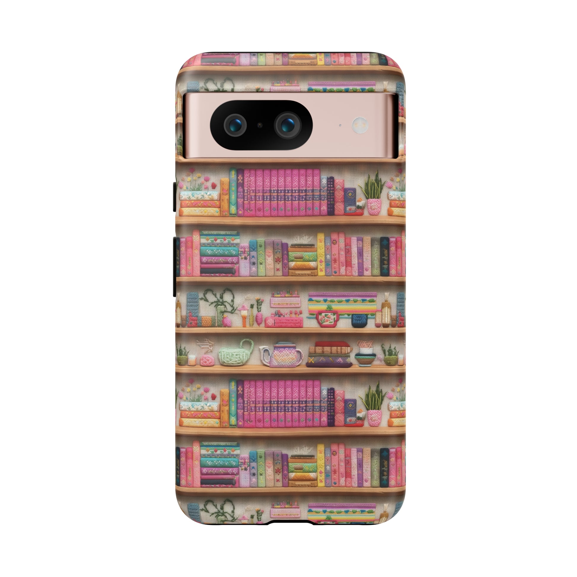 Phone Case 3D Illusion Books & Shelf Embroidery Design with Vibrant Colors Gift for Her Phone 15, Samsung iPhone Samsung Gift for Her Case iPhone 15, Samsung iPhone Samsung Accessory Gift for Her.