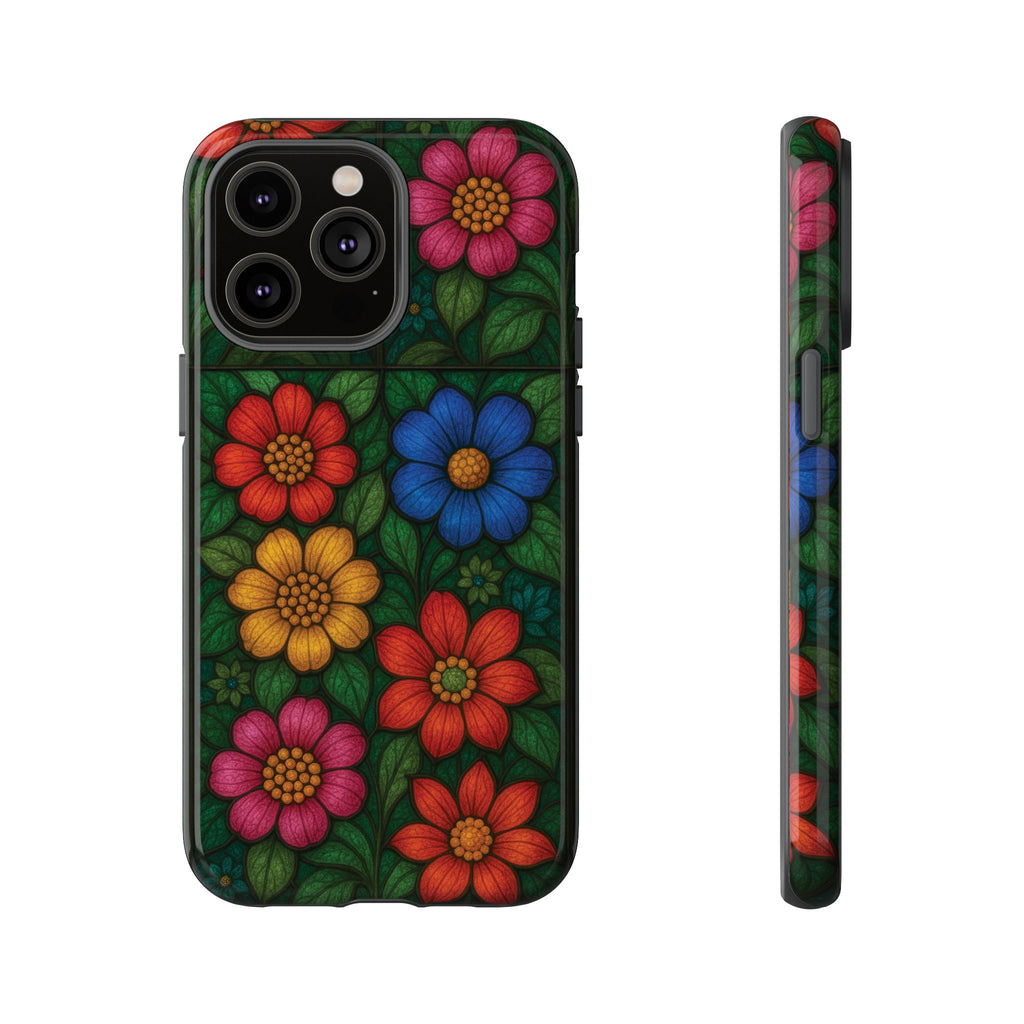 Coque de téléphone effet vitrail floral lumineux Art abstrait coloré, Étui de protection esthétique pour iPhone, Samsung et Google, Idée cadeau unique pour maman