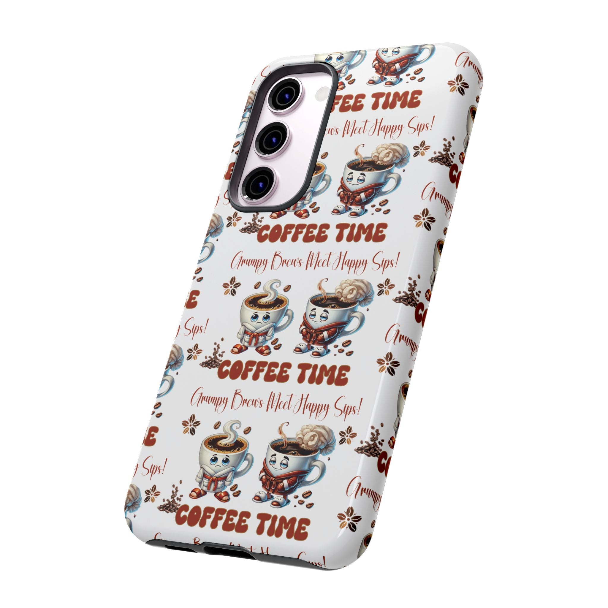 Grumpy Brews Meet Happy Sips Phone Case Compatible with iPhone, Samsung & Pixel | Fun, Durable Protection for Coffee Lovers | Unique Design, Shockproof & Scratch-Resistant Perfect for Coffee Lover - MRSBYVALLE