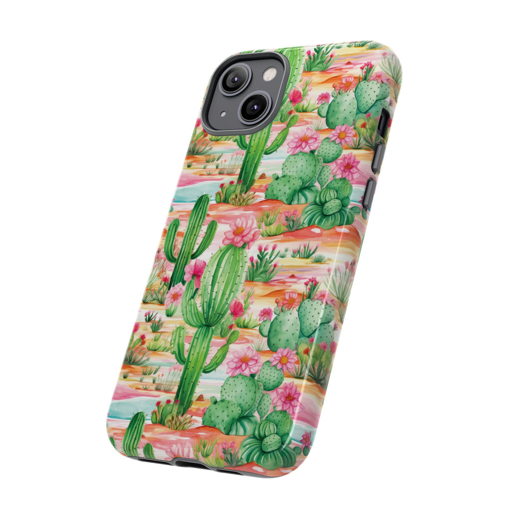 Pink and Mint Green Cactus Phone Case - Tough, Stylish Cover with Cactus Flowers | Durable Protection for iPhone & Android | Fresh Nature-Inspired Design!
