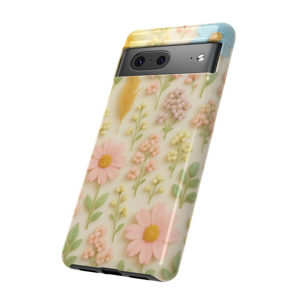 Pastel Dried Flowers Illusion Phone Case 3D Realistic Pressed Floral Design, Bright Botanical Aesthetic, Soft Nature-Inspired CoveriPhone & Galaxy