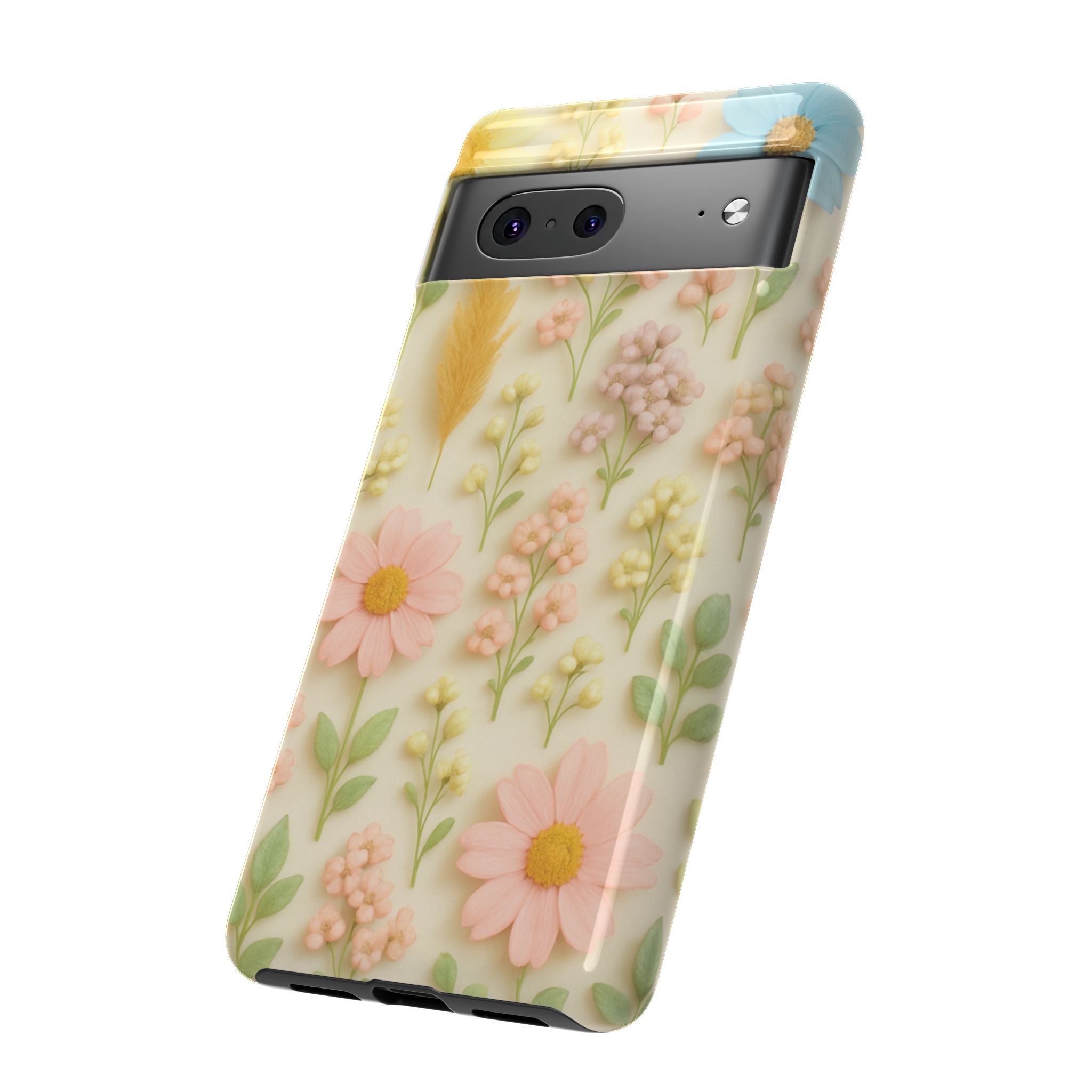 Pastel Dried Flowers Illusion Phone Case 3D Realistic Pressed Floral Design, Bright Botanical Aesthetic, Soft Nature-Inspired CoveriPhone & Galaxy