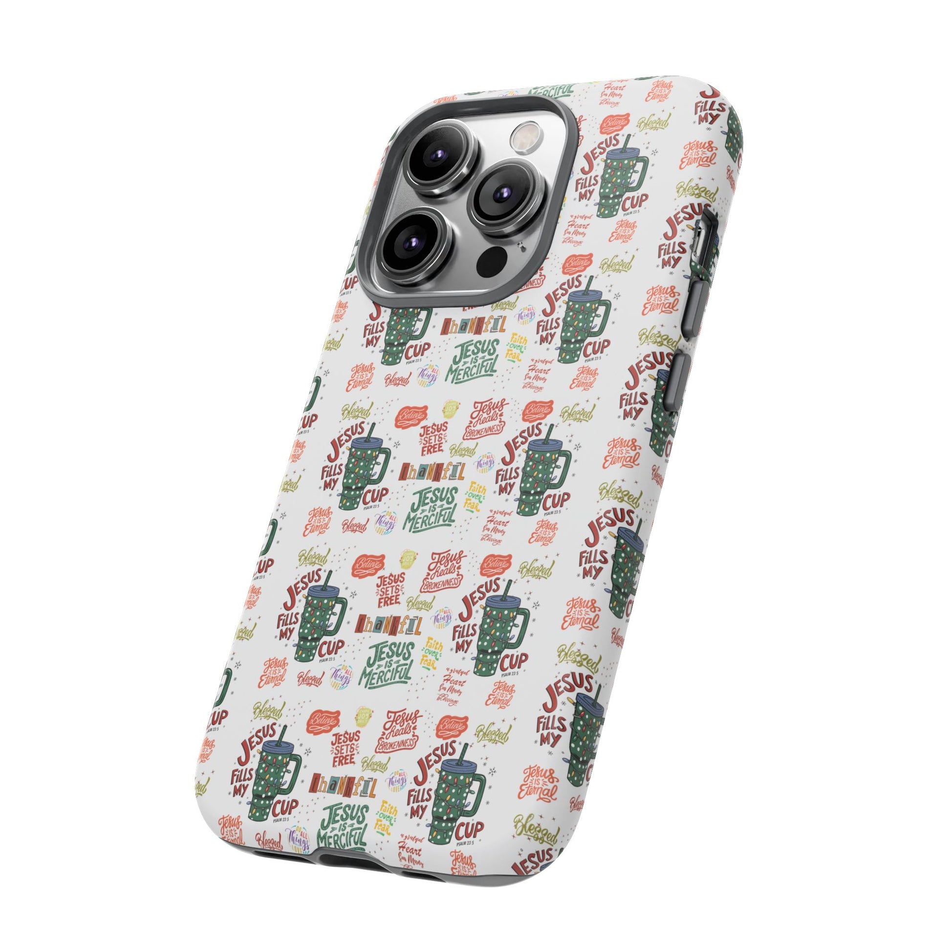 Jesus Fill My Cup Phone Case Cute Floral Design in Red, Pink, Blue – Aesthetic Protective Case for iPhone and  Android