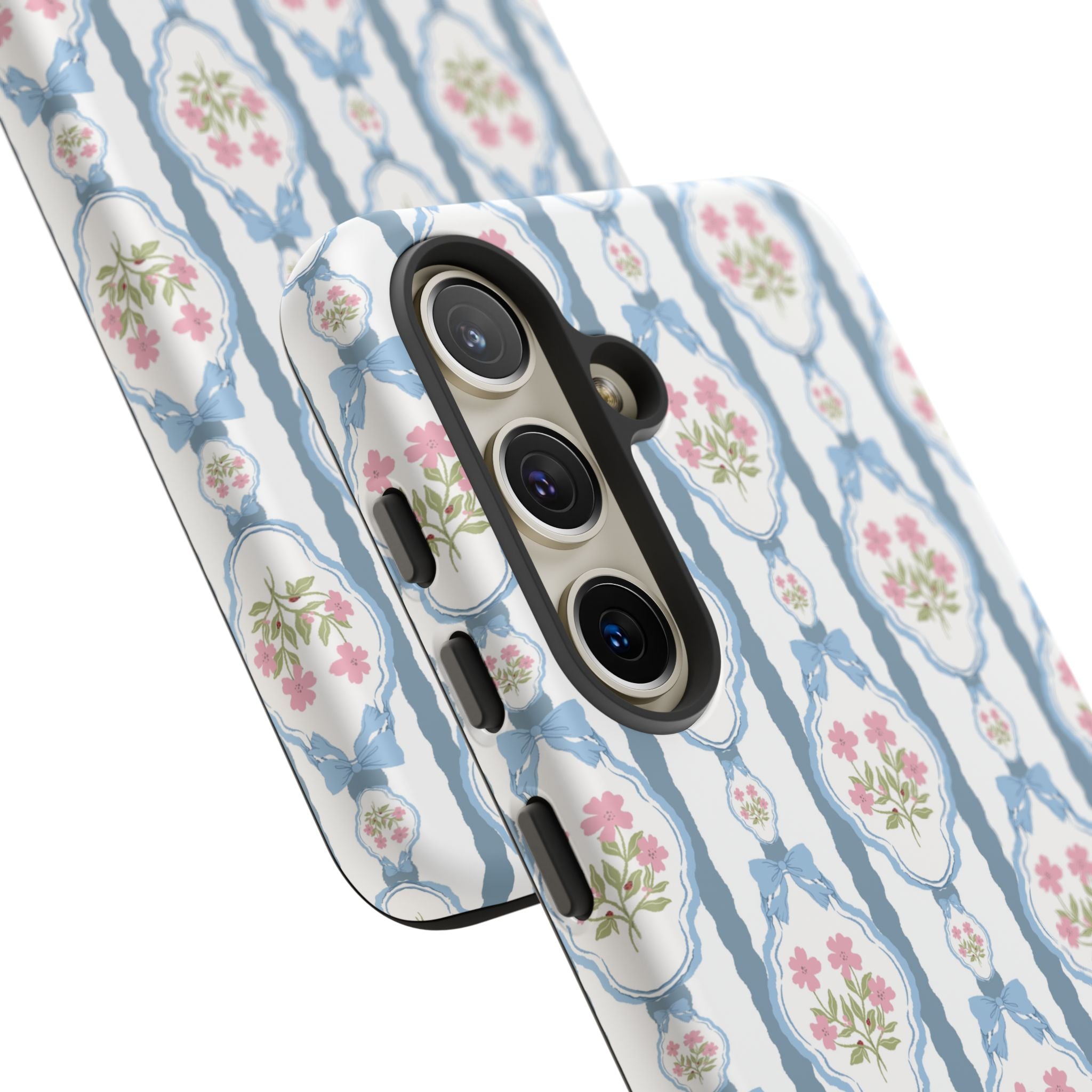 Coque de téléphone Vintage Nœud Bleu et Rose — Motif floral romantique « Tough Cases »