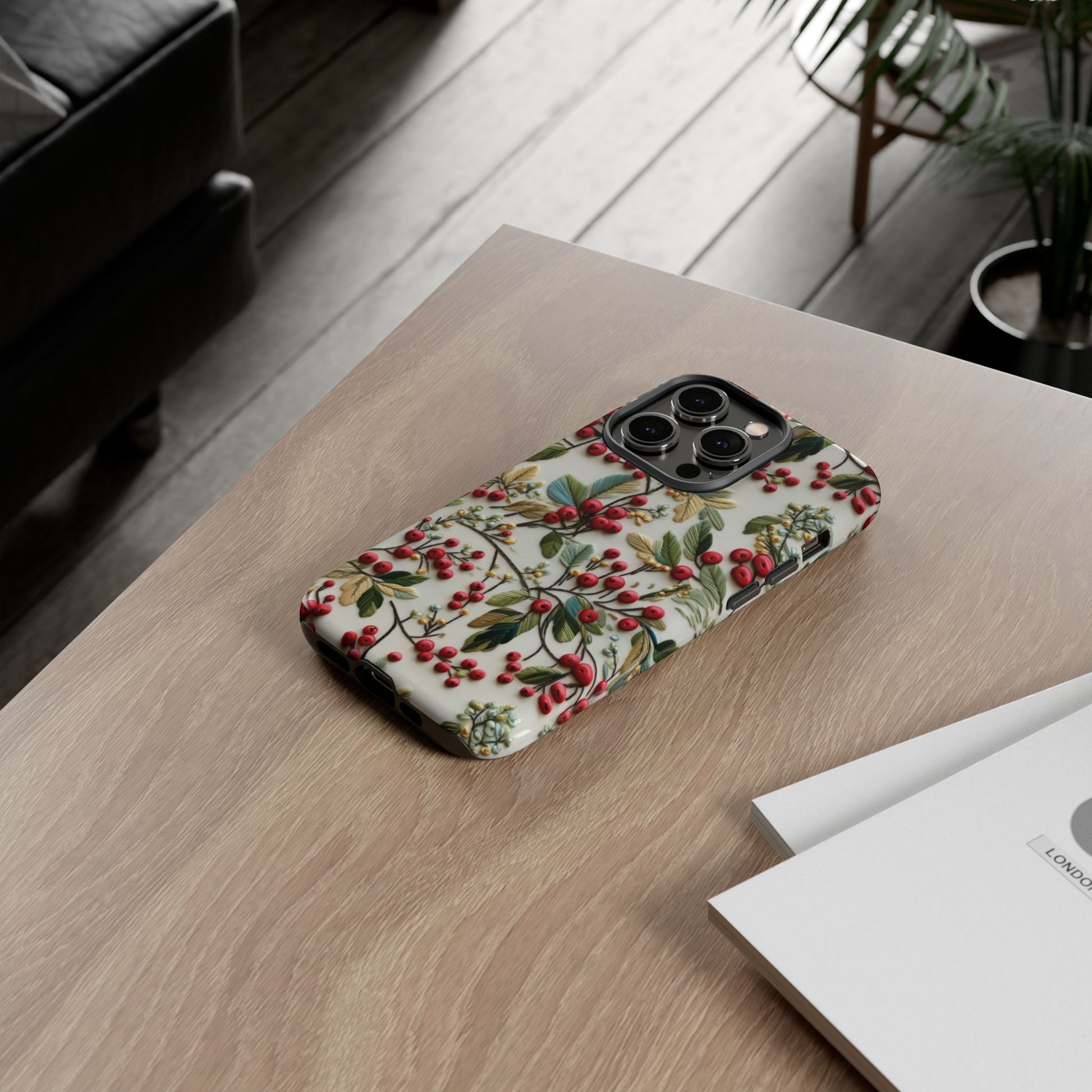 Holly Christmas Wildflowers Boho Chic Design Phone Case - Stylish, Protective Cover for All Models Gift for Mom Accessory Gift for Her