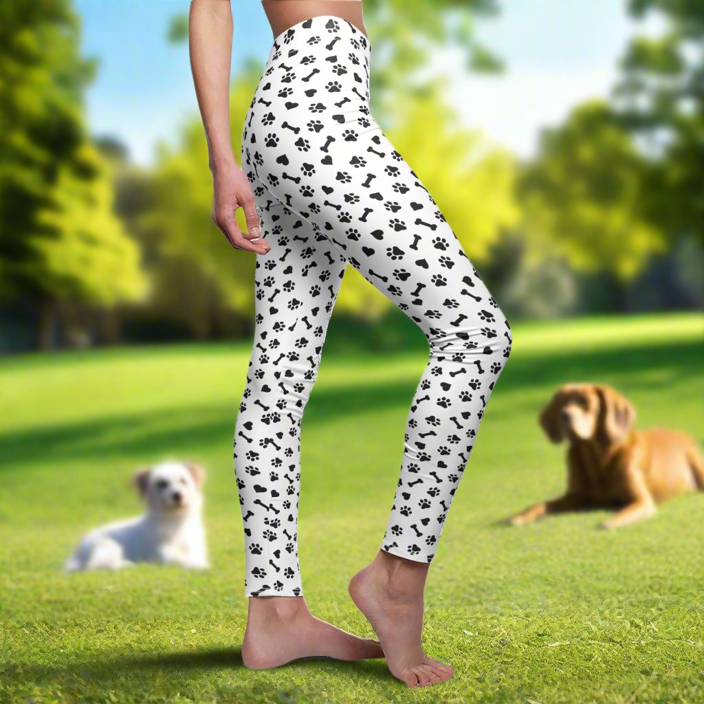 Comfy White Paw Print Women's Leggings Perfect Casual Pants for Everyday Wear, Yoga, and Lounging | Soft, Stylish, and Durable for Pet Lovers Perfect Gift Idea for Her – Available in Plus Sizes - MRSBYVALLE