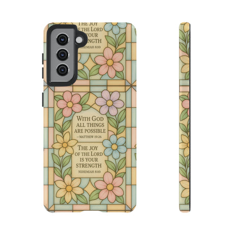 Pastel Stained Glass Bible Verse Phone Case Christian Affirmation Cover, Soft Geometric Design, iPhone Samsung Google, Faith Gift for Her Bible Verse or Affirmation | Protective, Inspirational Gift for Christians