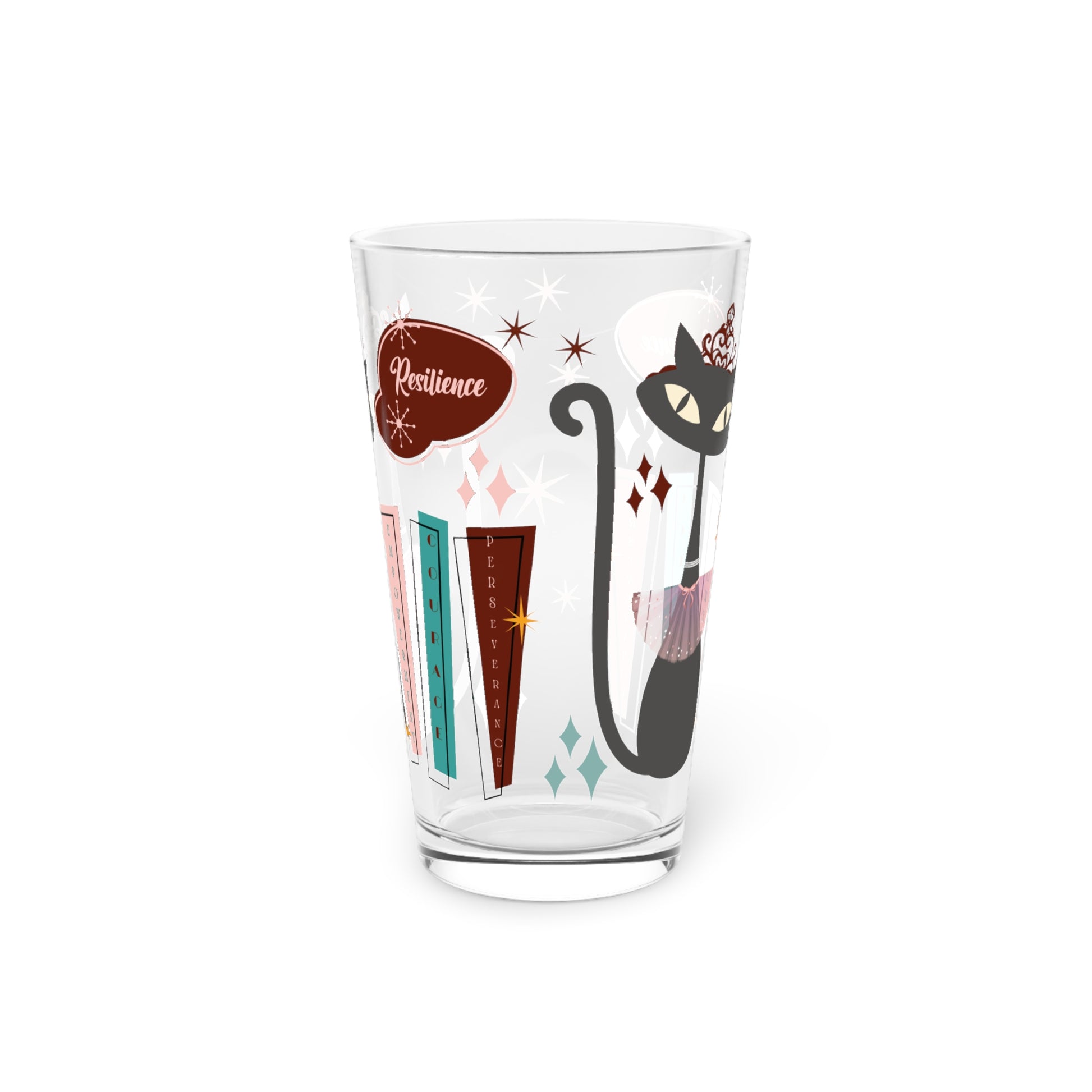 Atomic Kitty Cat, Mid Century Modern 50's MCM 16oz Pint Glass 50s, Party Drinkware, Cocktail Pint Glass, Perfect Christmas Gift Birthday Perfect for Parties - MRSBYVALLE