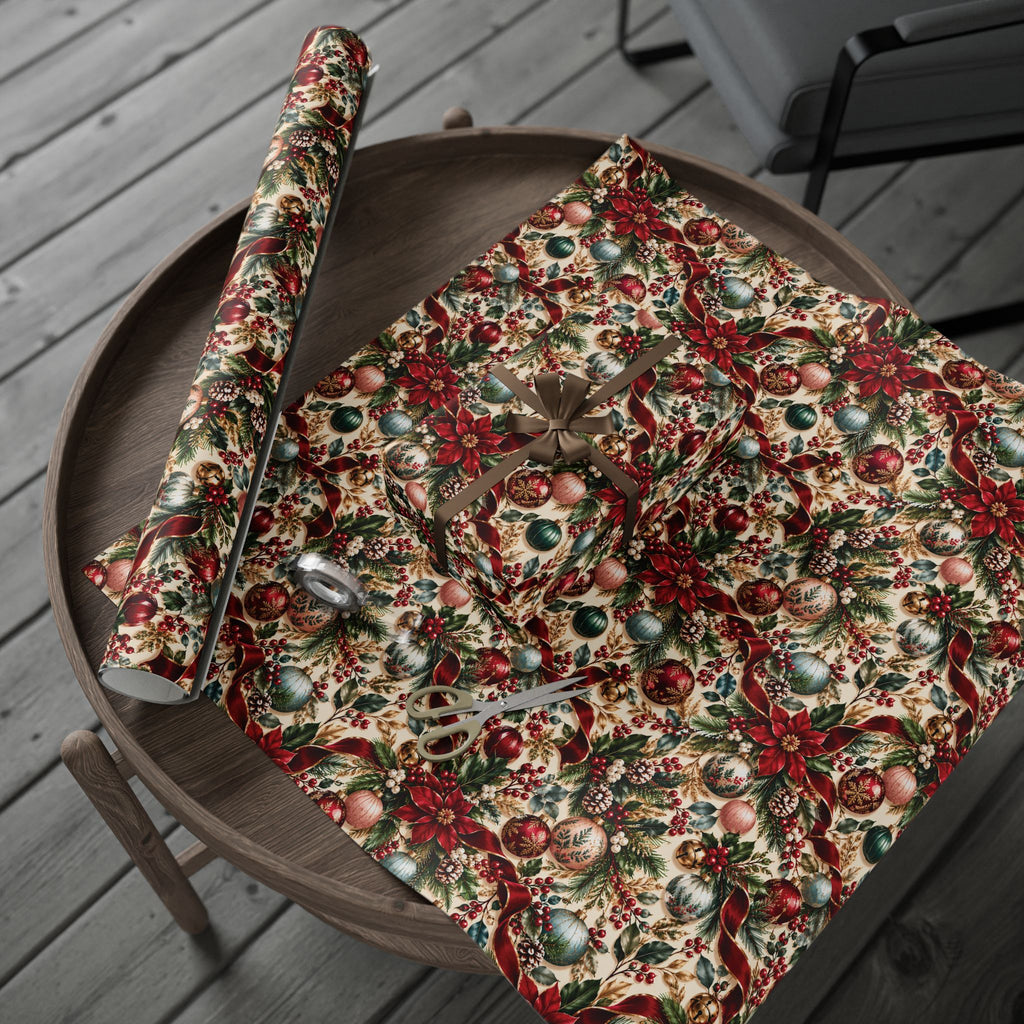 Vintage Christmas Poinsettia Wrapping Paper
