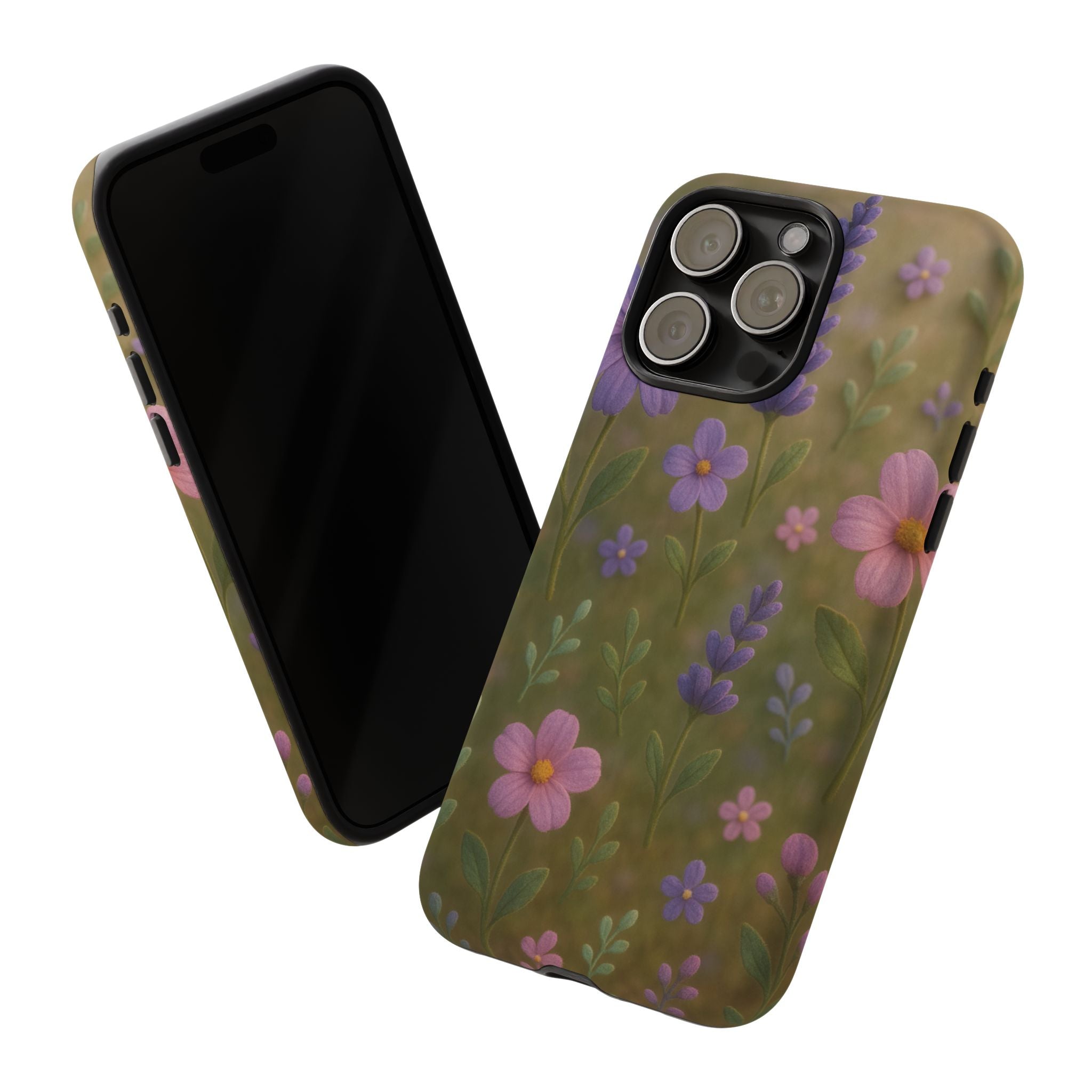 Pastel Flowers 3D Illusion Wildflower Phone Case Cute Pastel Floral Design in Lavender, Pink, Mint Green Aesthetic Protective Case for iPhone and  Android