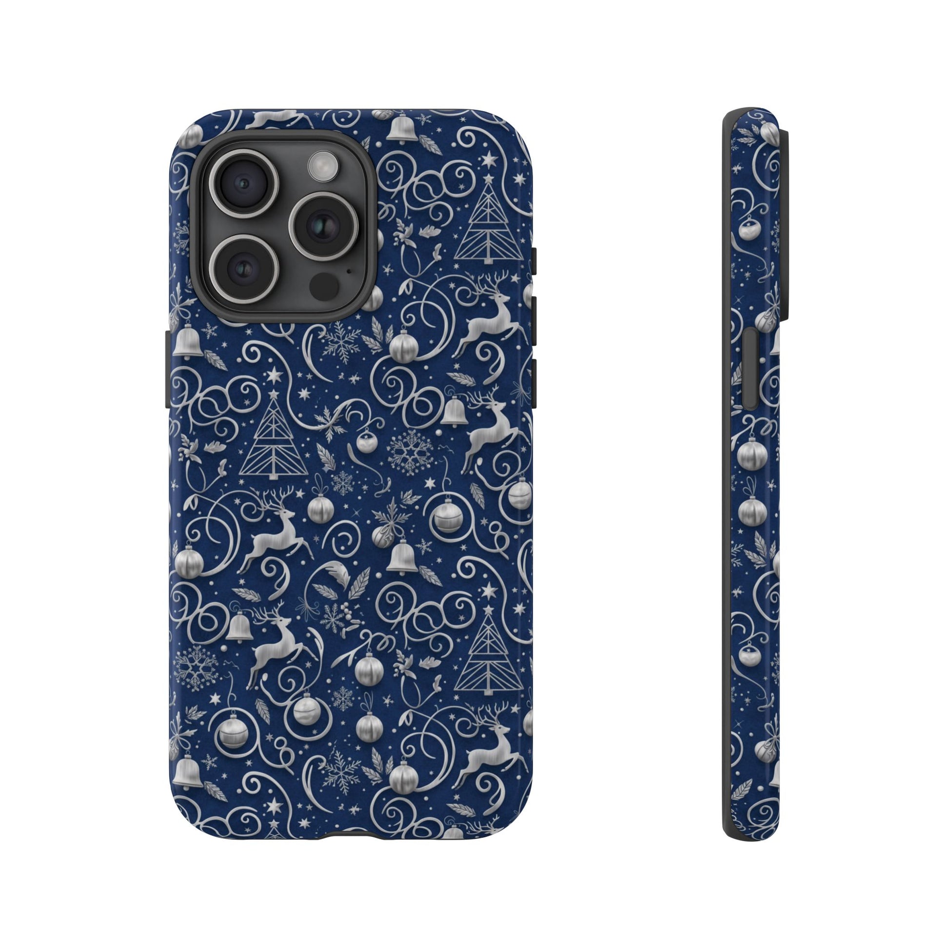 Blue & Silver Christmas Phone Case – Holiday Sparkle Design for iPhone 17, All iPhones & Galaxy | MRSBYVALLE Gift for Her