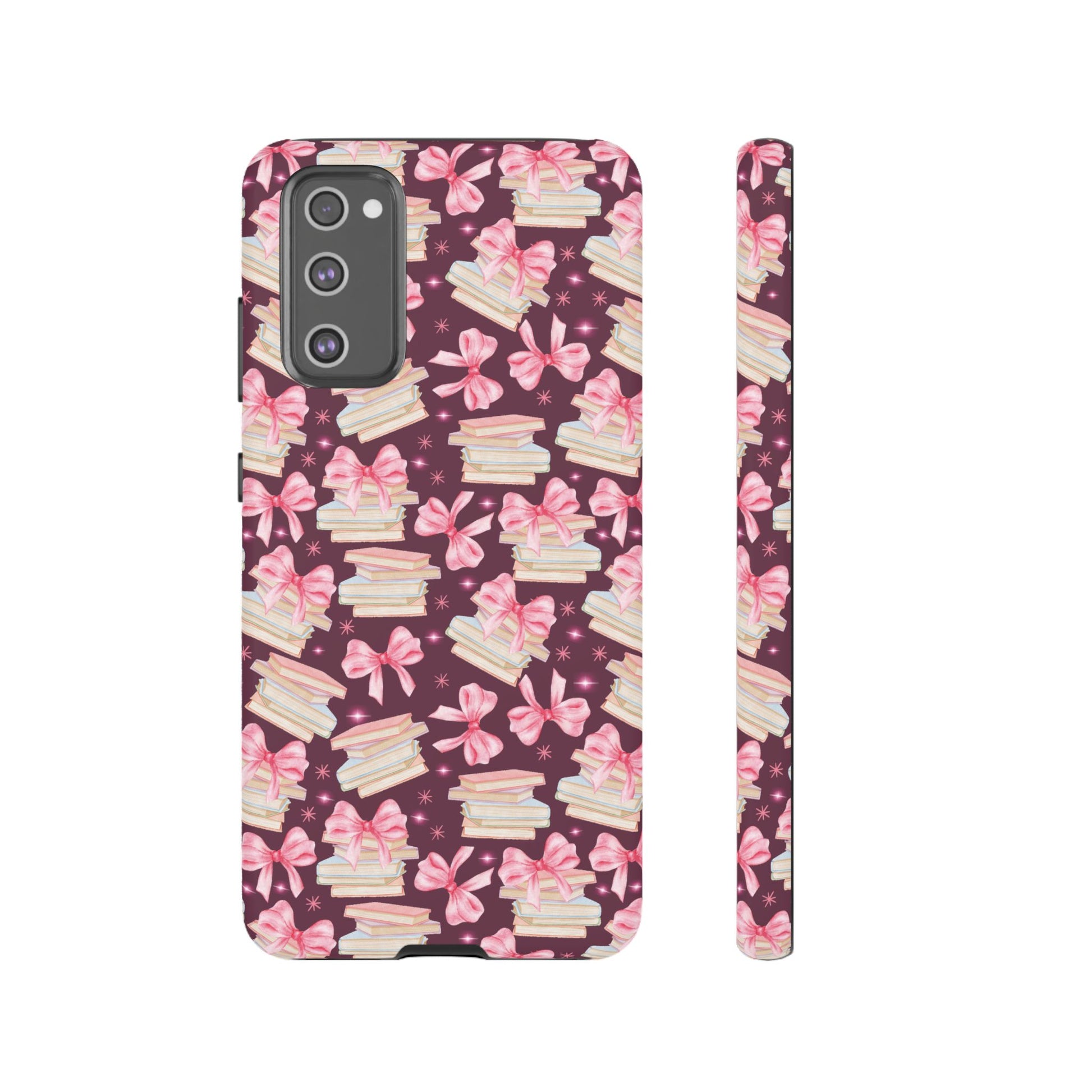 Coquette Pink Bows & Books Phone Case for iPhone 16 15 14 13 12  21 23 Samsung, and Pixel | Stylish Protective Cover Gift for Her Perfect for Floral Lover