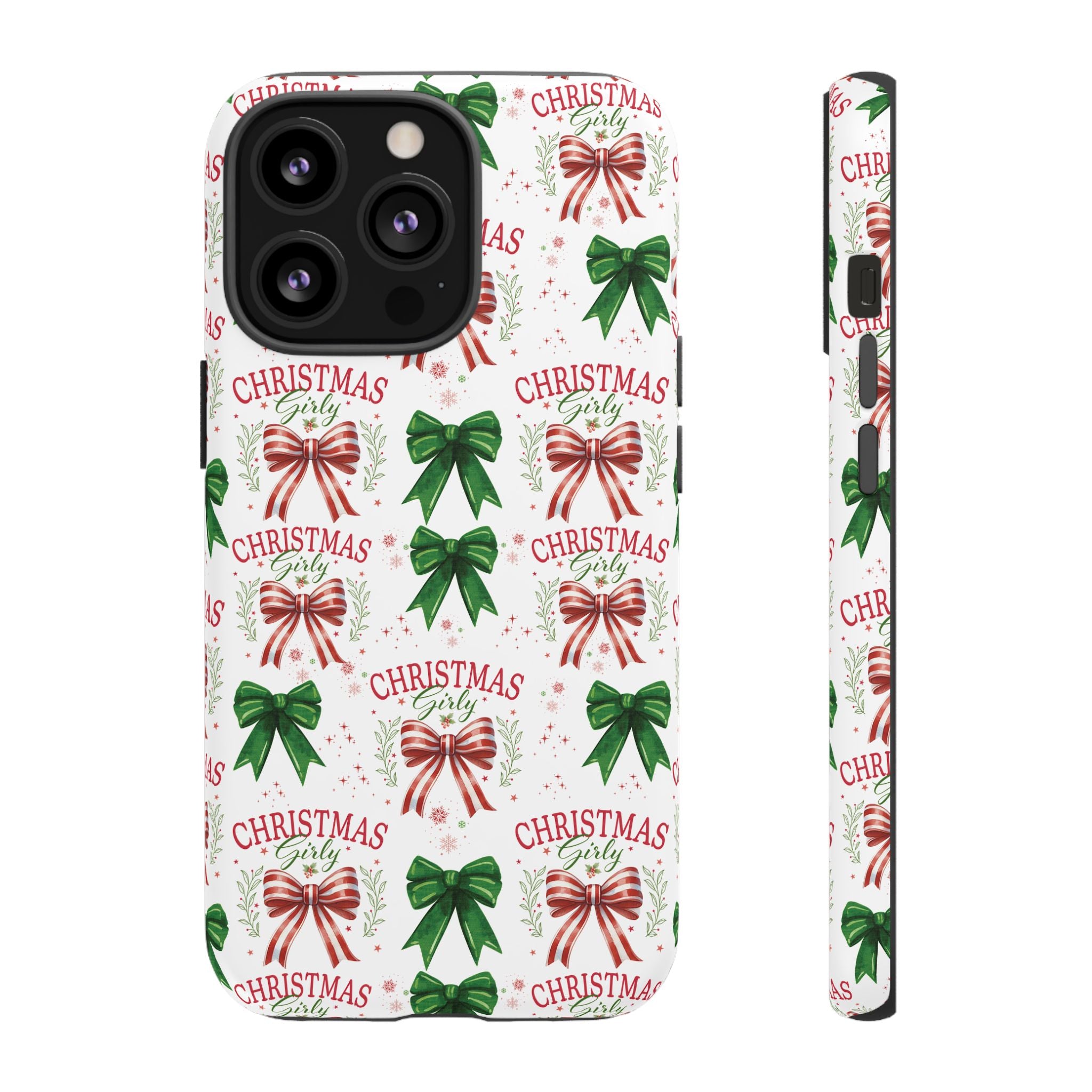 Girly Christmas Coquette Bows Pastel Phone Case for iPhone 17 16 15 23 Samsung, and Pixel | Stylish Protective Cover Gift for Her Perfect for Floral Lover