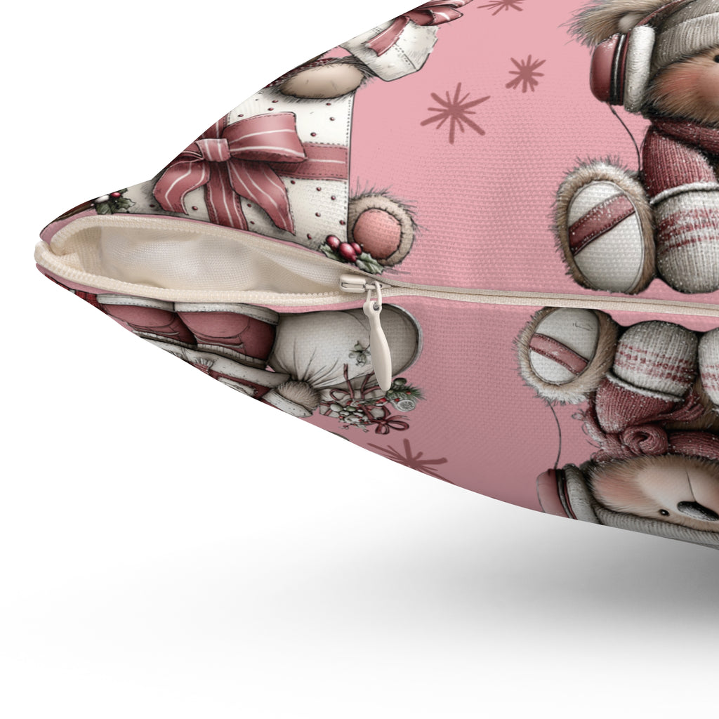 Whimsical Pink Teddy Bear Pillow Cozy Decorative Accent for Holiday  Everyday Comfort
