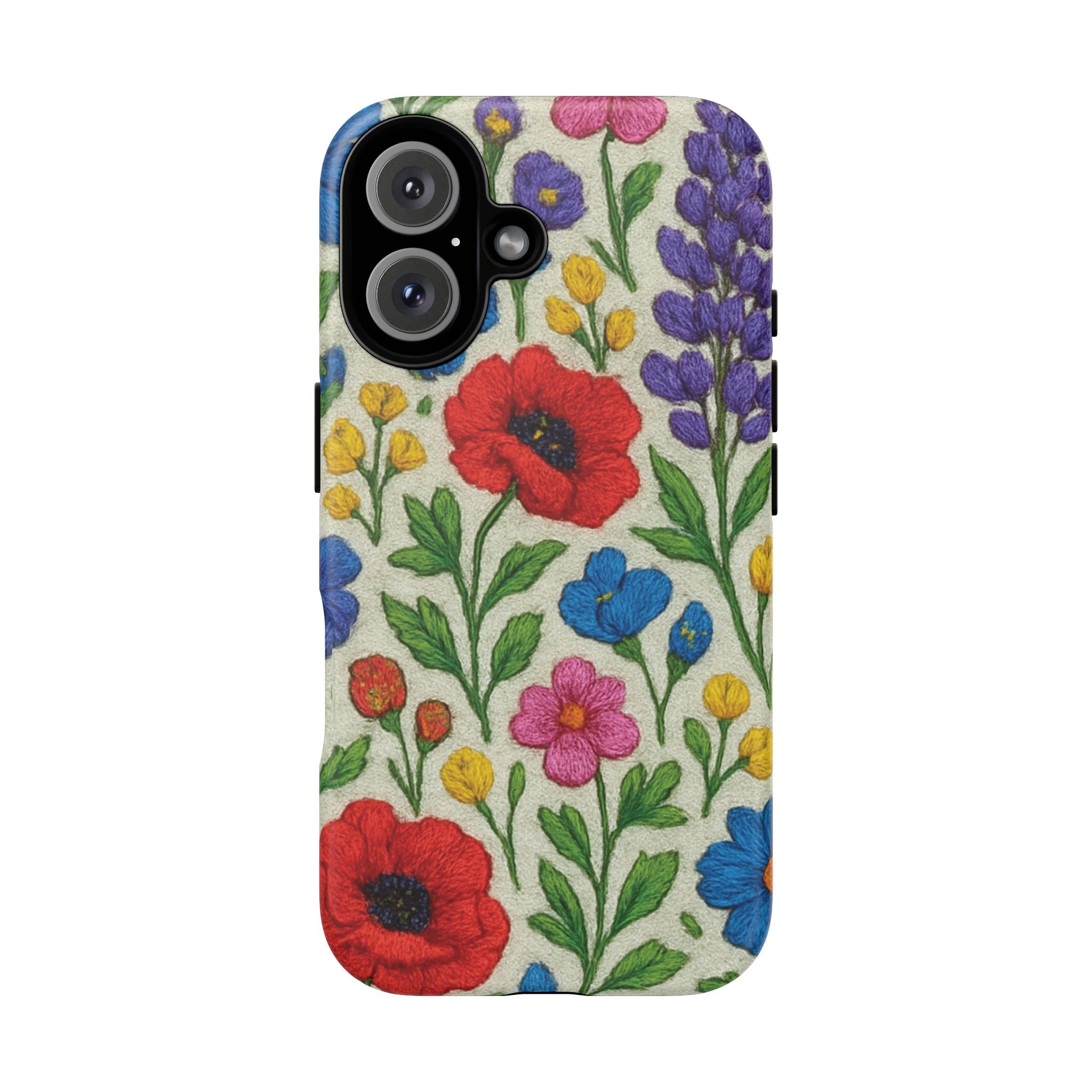 Bright 3D Illusion Wildflower Phone Case Cute Floral Design in Red, Pink, Blue – Aesthetic Protective Case for iPhone and  Android