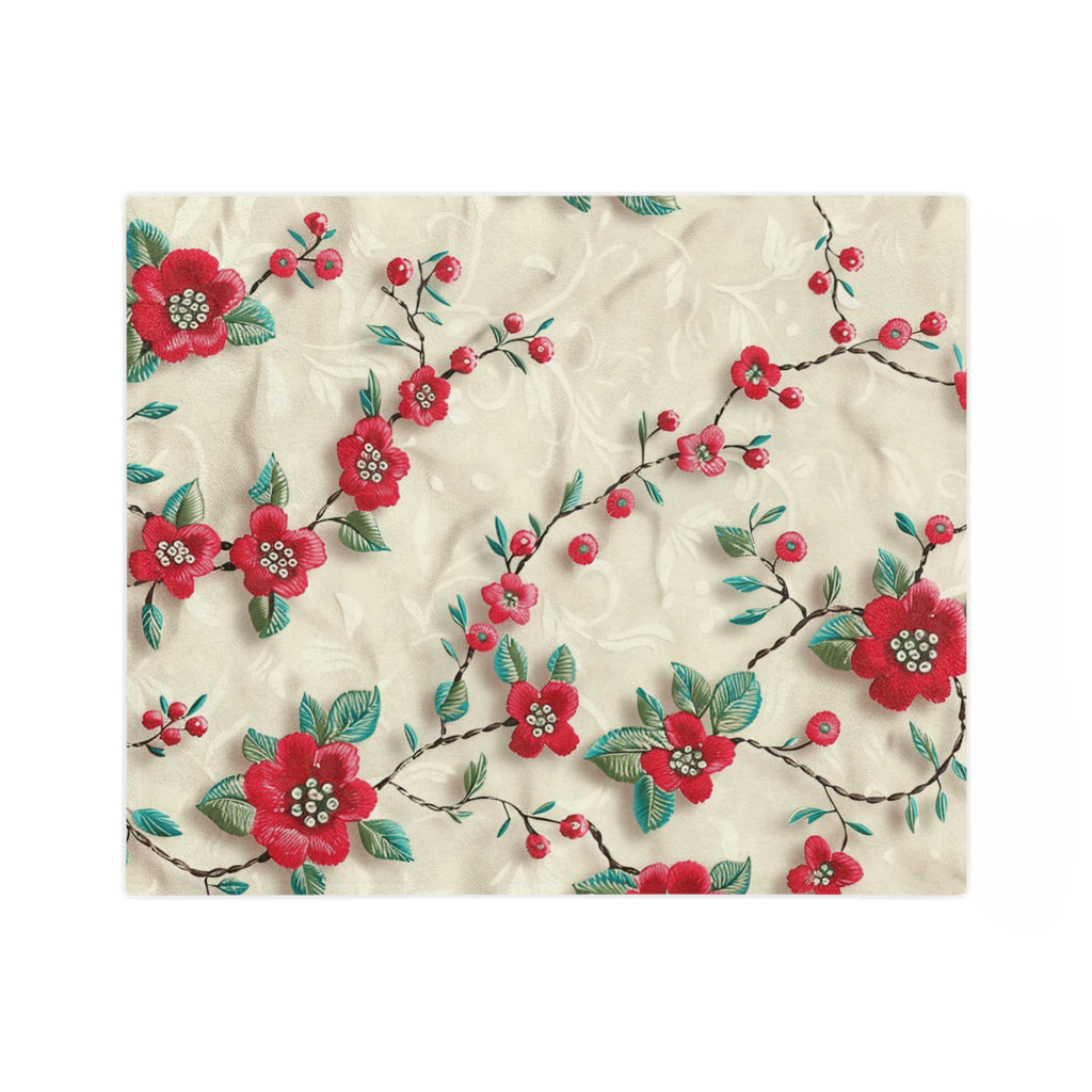 Cozy 3D Embroidery Illusion Red Flowers Minky Blanket Elegant Floral Comfort for Home & Gift Throw - Ultra Soft lightweight Perfect for Home, Couch, or Bed | Best Gift  Comfort Blanket, Perfect for Snuggling Housewarming Gift Throw - MRSBYVALLE