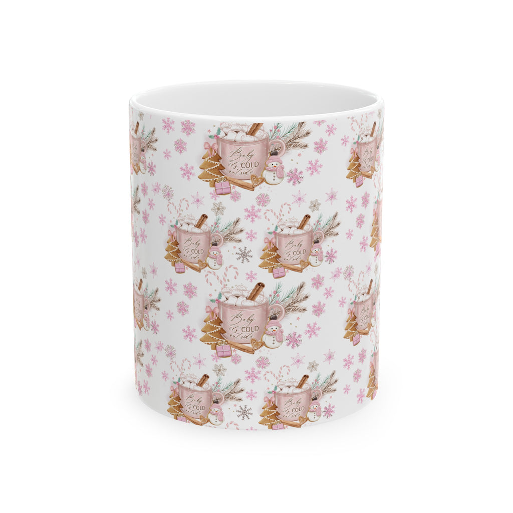 Pink Baby it's Cold Outside Coffee Ceramic Mugs Perfect for Your Morning Brew | 11 oz & 15 oz Sizes Floral Mug for Tea, Cocoa, and More Unique Bohemian Design Gift for Nature Lovers - MRSBYVALLE