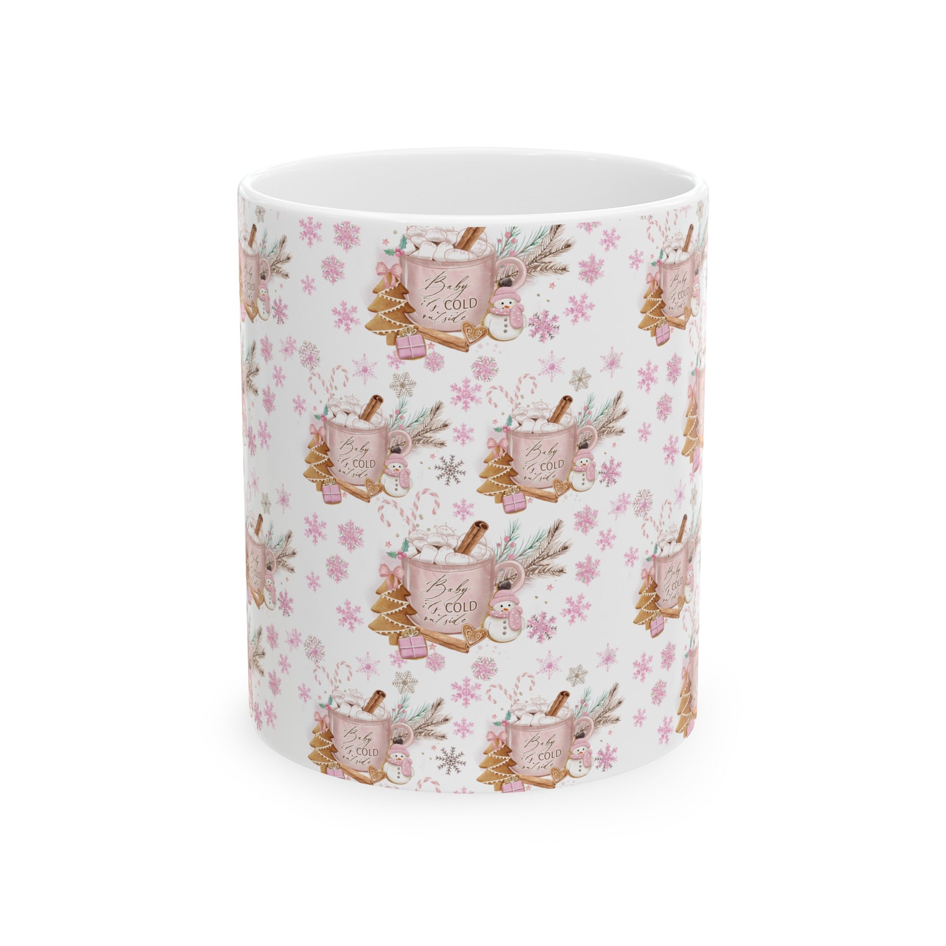 Pink Baby it's Cold Outside Coffee Ceramic Mugs Perfect for Your Morning Brew | 11 oz & 15 oz Sizes Floral Mug for Tea, Cocoa, and More Unique Bohemian Design Gift for Nature Lovers - MRSBYVALLE