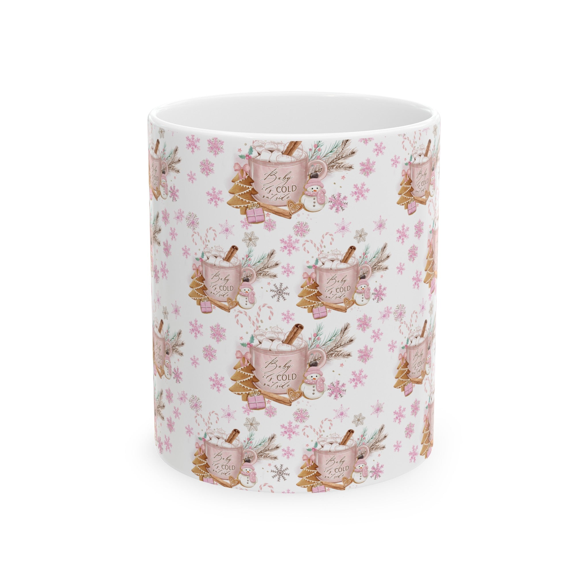 Pink Baby it's Cold Outside Coffee Ceramic Mugs Perfect for Your Morning Brew | 11 oz & 15 oz Sizes Floral Mug for Tea, Cocoa, and More Unique Bohemian Design Gift for Nature Lovers - MRSBYVALLE