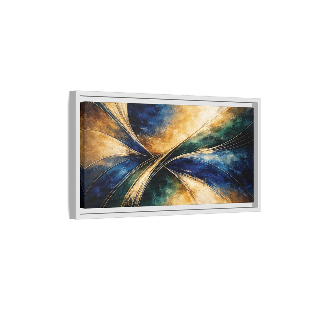 Gilded Convergence  Luxe NeoDeco Blue & Gold Abstract Wall Art Framed