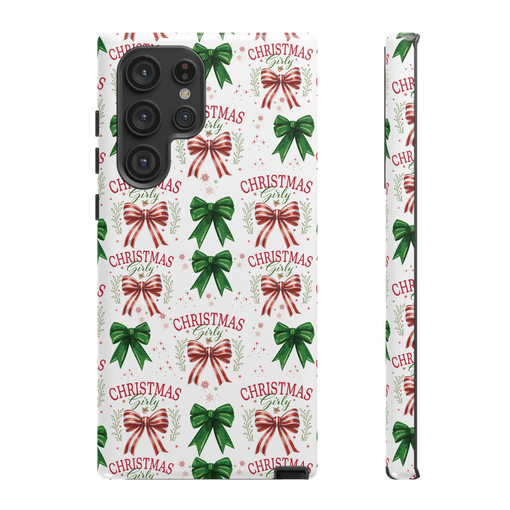 Girly Christmas Coquette Bows Pastel Phone Case for iPhone 17 16 15 23 Samsung, and Pixel | Stylish Protective Cover Gift for Her Perfect for Floral Lover