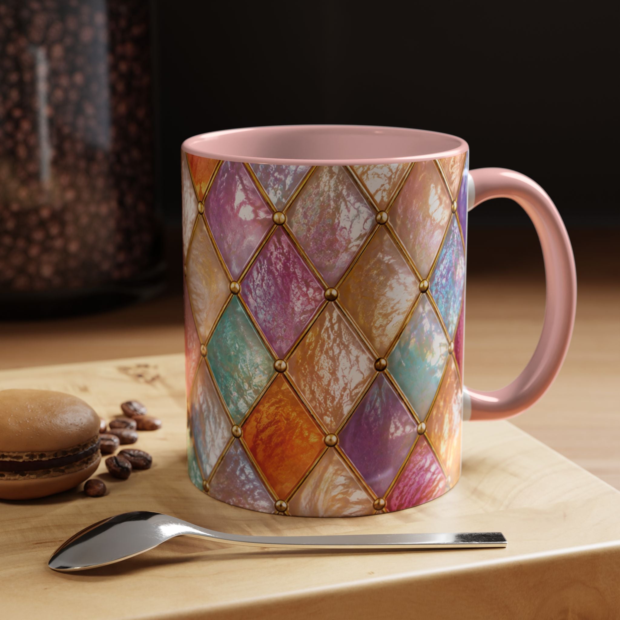 Colorful Jewel-Quilt Accent Coffee Mug — Vibrant Stained-Glass Pattern (11/15oz) Gift for her