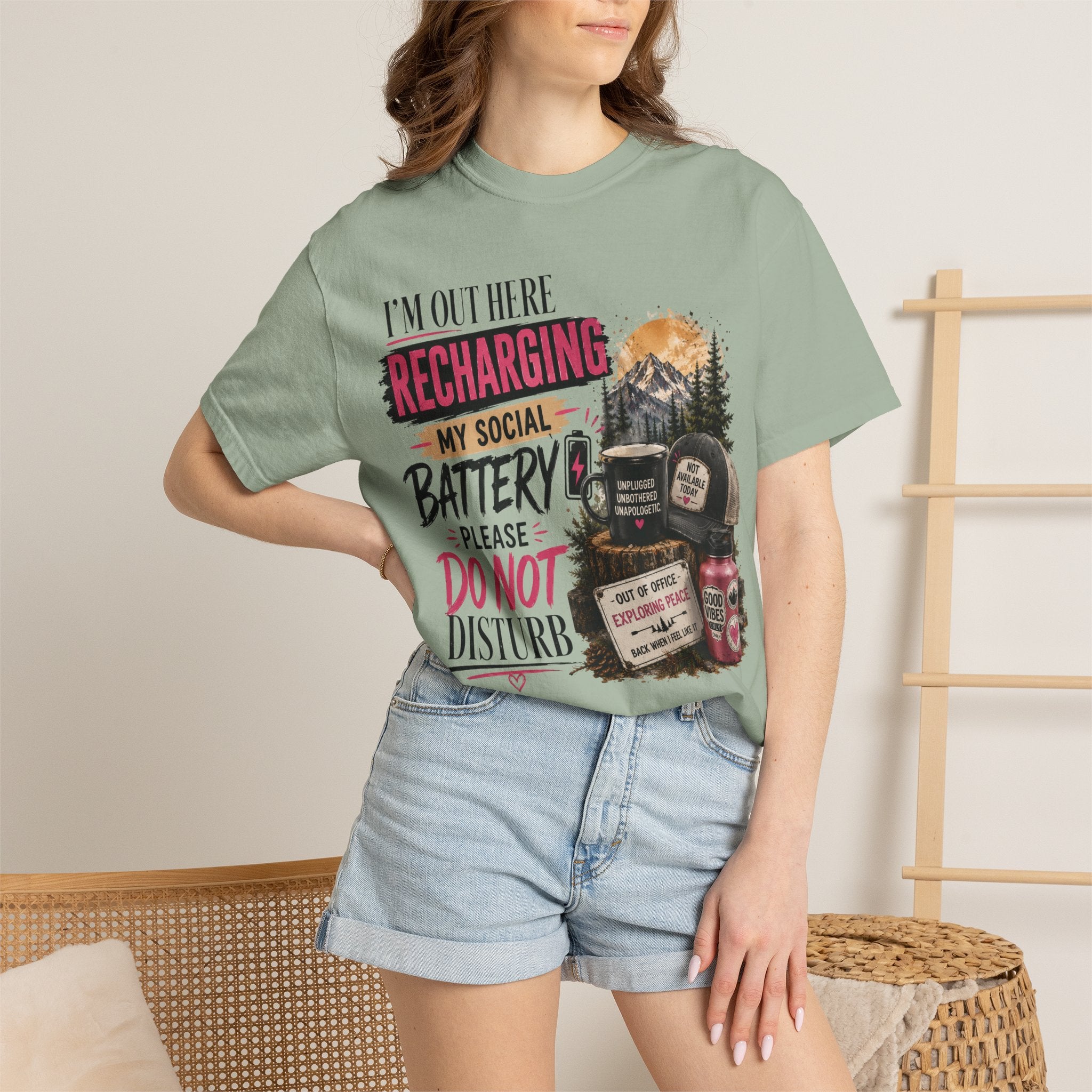 Recharging My Social Battery T-Shirt — Do Not Disturb Camping Graphic Tee