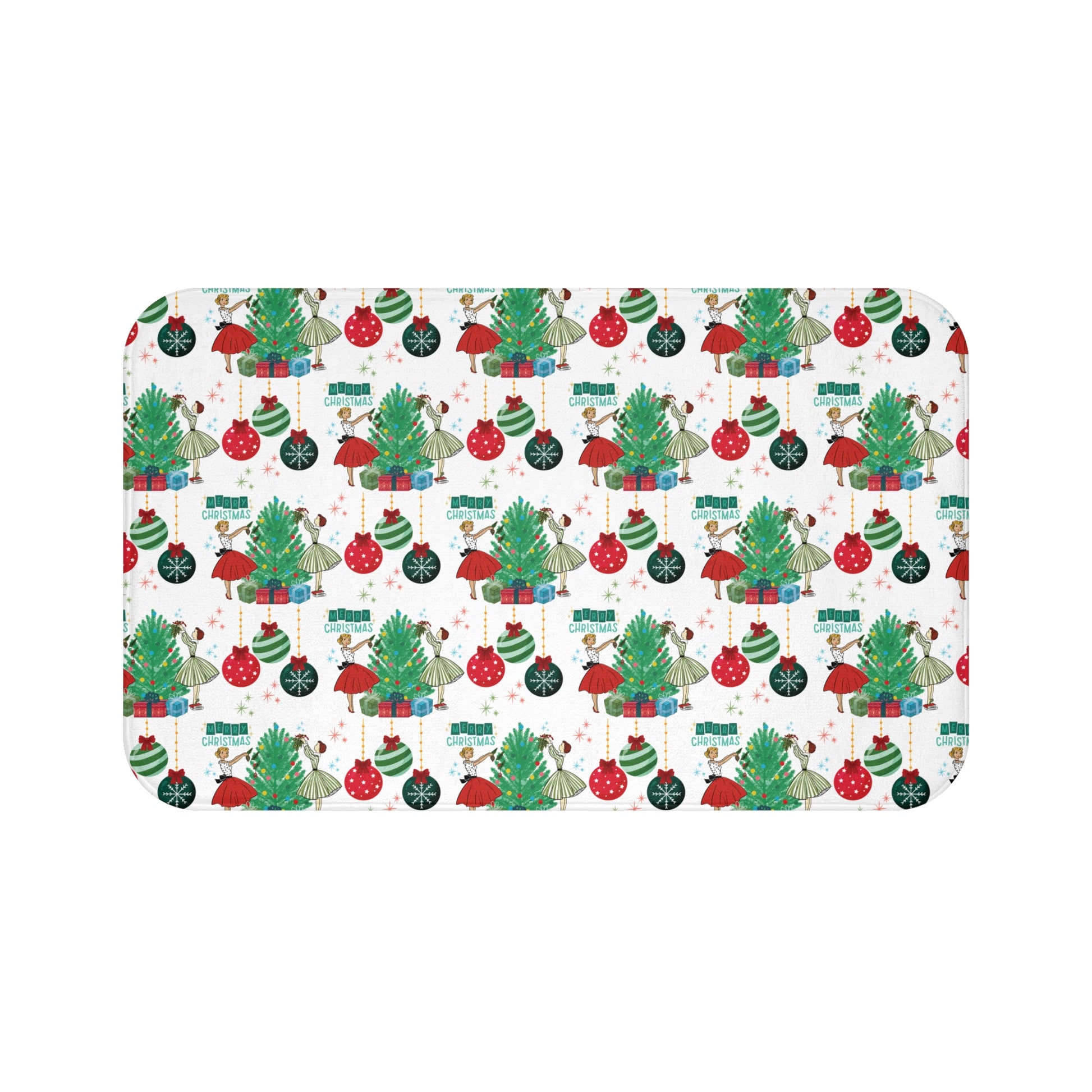 Retro Glam 50s Christmas Bath Mat  Vintage Holiday Bathroom Decor, Mid Century Xmas Style, Festive Retro Floor Mat New House