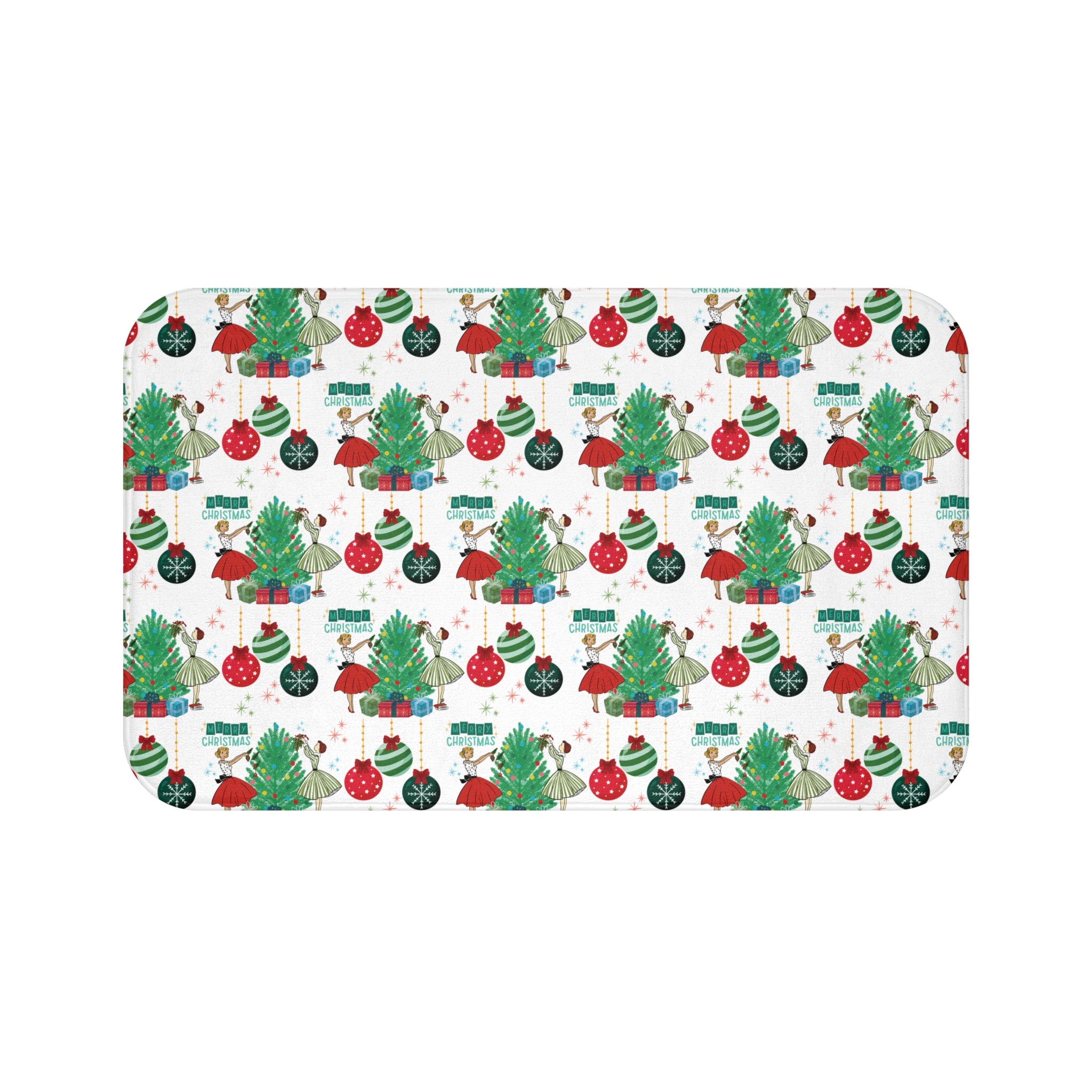 Retro Glam 50s Christmas Bath Mat  Vintage Holiday Bathroom Decor, Mid Century Xmas Style, Festive Retro Floor Mat New House