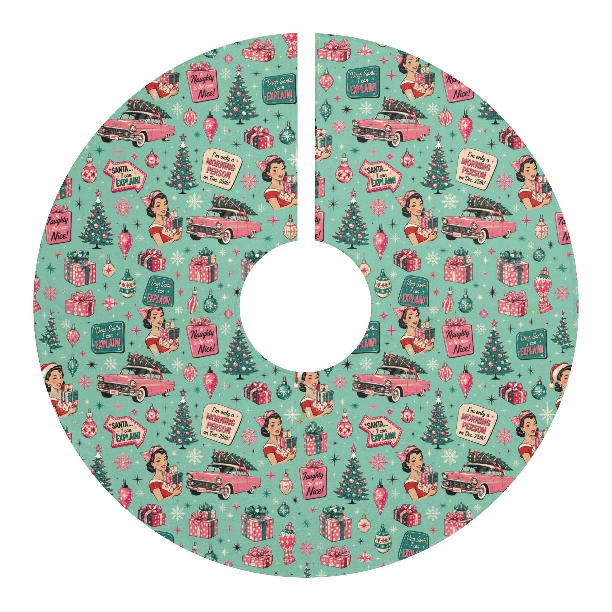 Funny Retro Pink Christmas Tree Skirt Vintage Mid Century Holiday Decor Cute Festive Christmas Tree Decoration