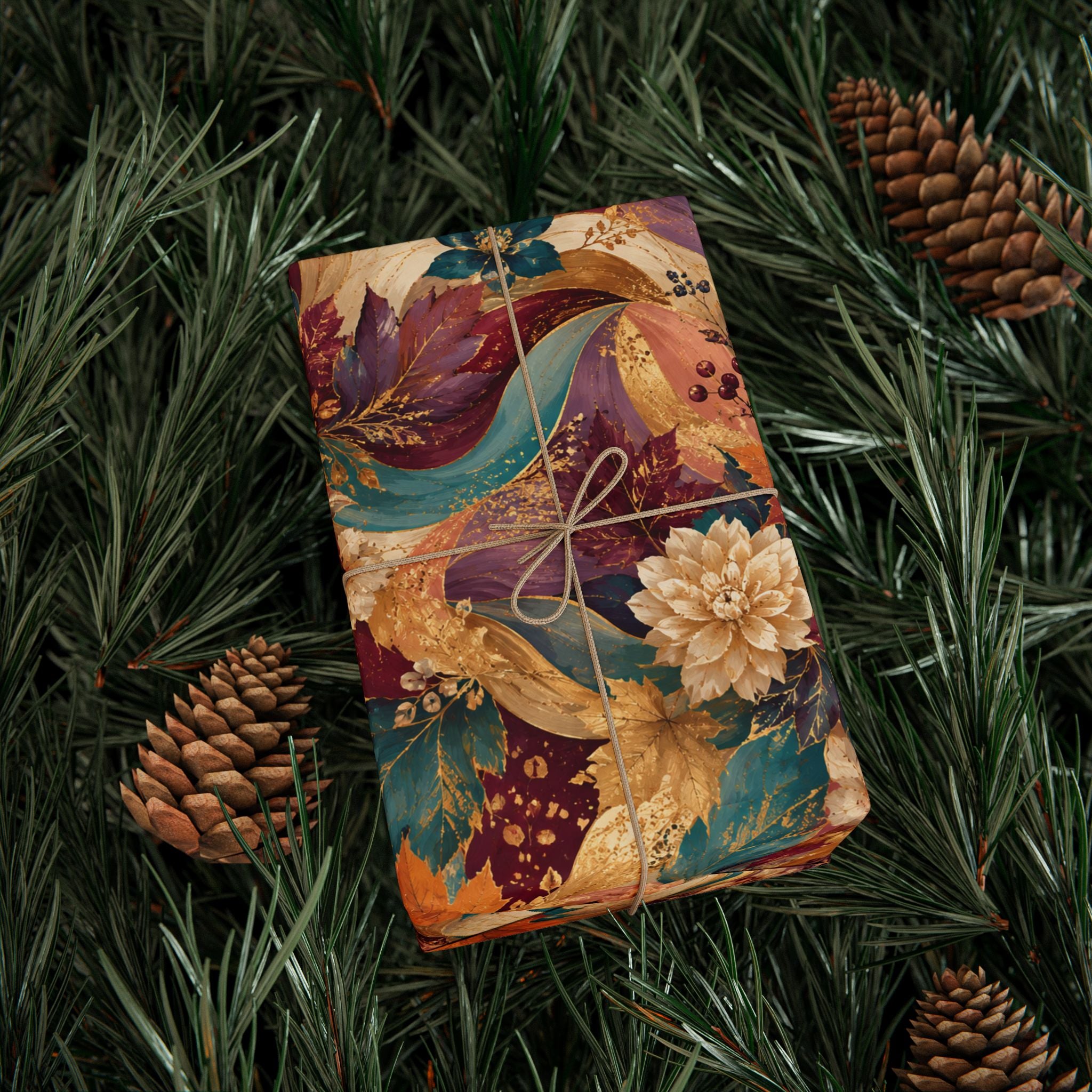 Autumn Floral Swirl Wrapping Paper - Fall Leaves & Bouquet Gift Wrap
