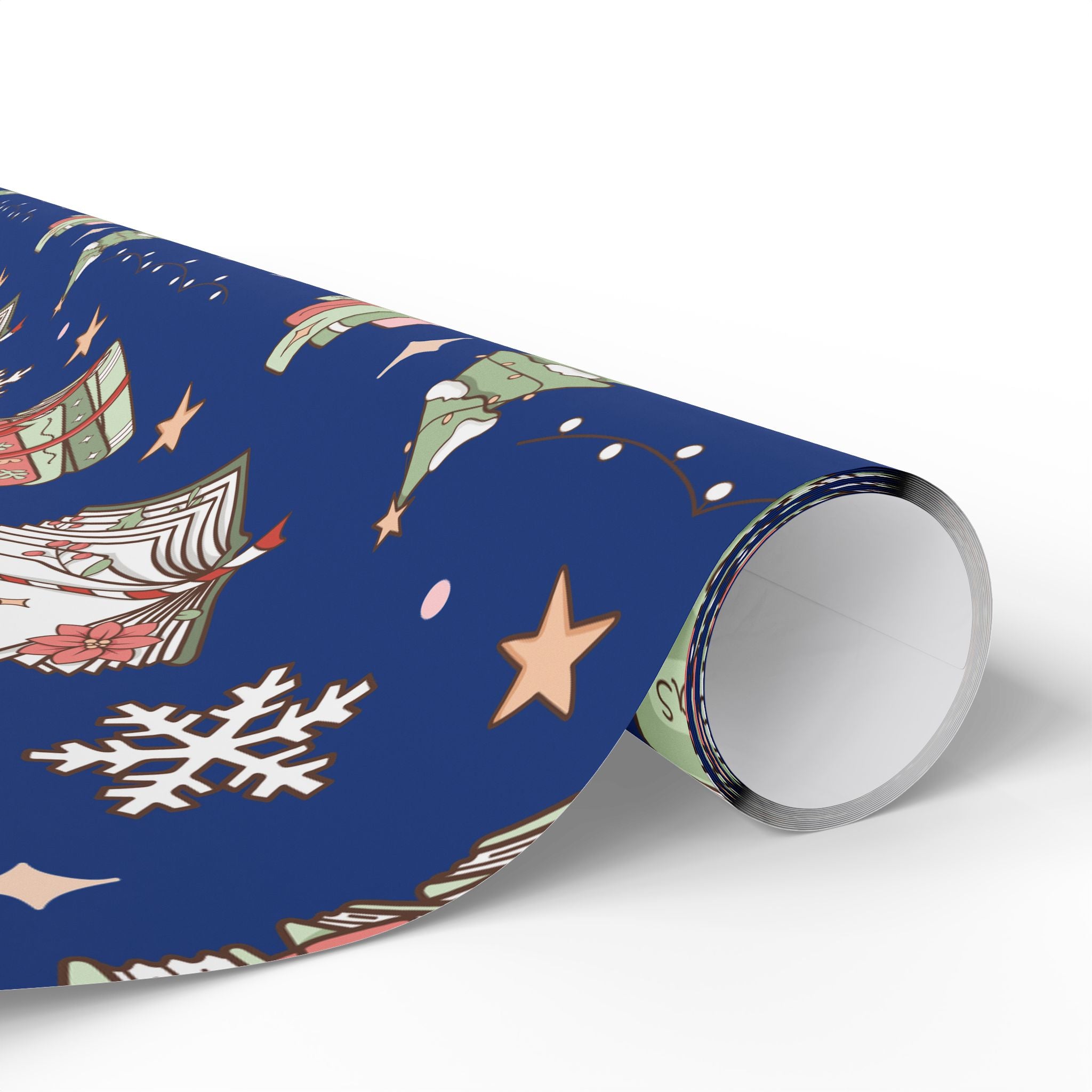 Papiers Cadeaux Bleu Royal Noël Livres et Café Emballage Cadeau de Fêtes