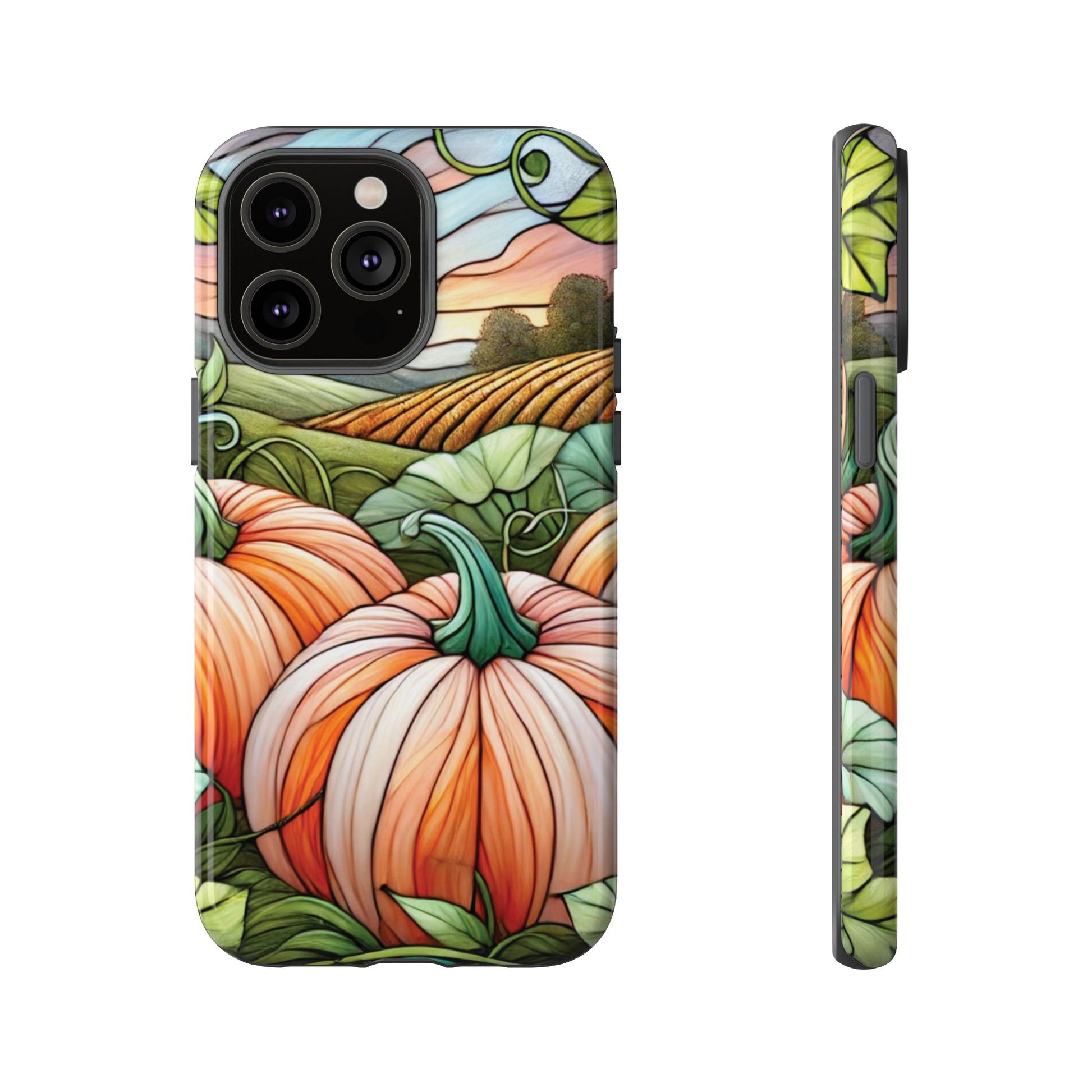 Pumpkins Phone Case Fall Faux Stained-Glass Thanksgiving Cover Pumpkin Lovers Gift for Galaxy S 24 23 22 21 Pixel 5 6 7 8 iPhone 17 , 16 15 14 13 12 Samsung iPhone Samsung Gift for Her