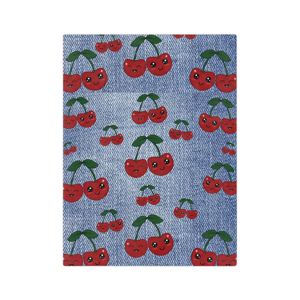 Luxurious Minky Blanket with Faux Denim Cherry Design Cozy Comfort Throw Ultra-Soft Microfiber Comfort Blanket, Perfect for Snuggling Decor, Cozy All-Season Warmth, Blanket Luxurious Comfort Housewarming Gift Throw.