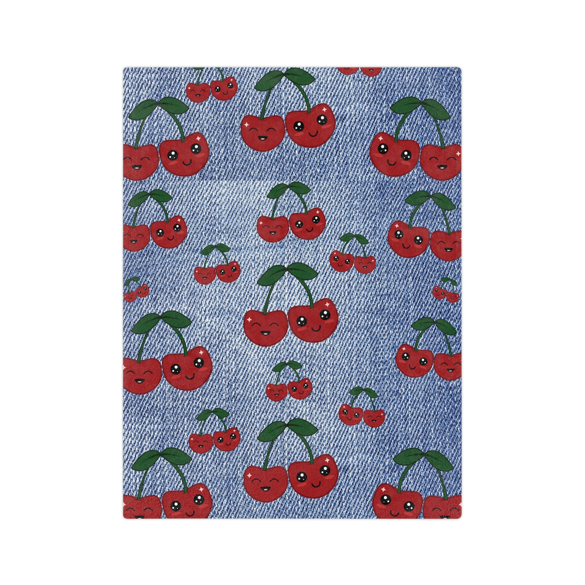 Luxurious Minky Blanket with Faux Denim Cherry Design Cozy Comfort Throw Ultra-Soft Microfiber Comfort Blanket, Perfect for Snuggling Decor, Cozy All-Season Warmth, Blanket Luxurious Comfort Housewarming Gift Throw.