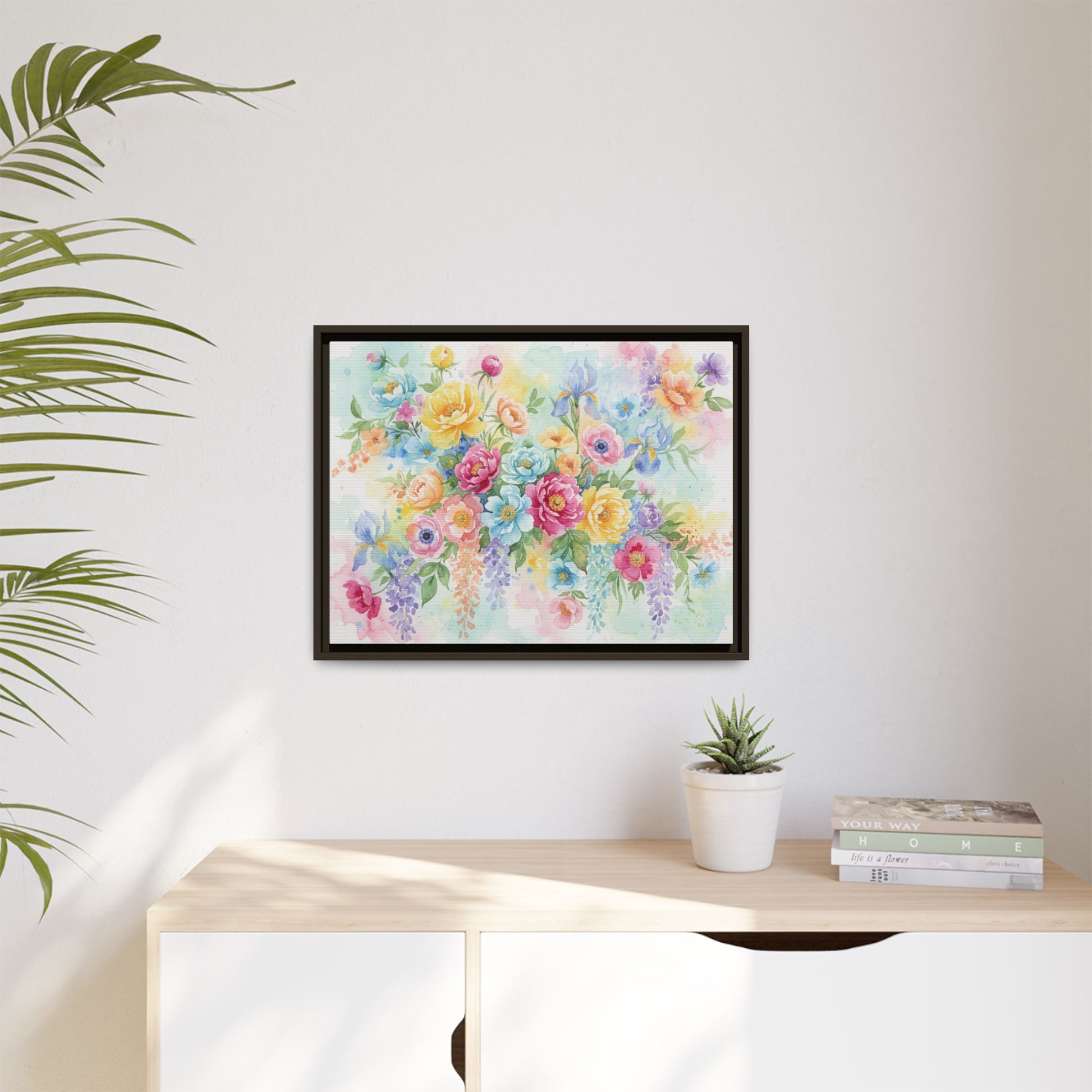Watercolor Floral Bouquet Canvas, Framed Matte Wall Art | Multi-Color Wall Art
