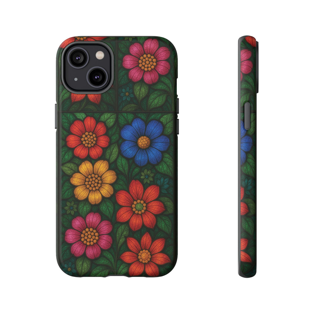 Coque de téléphone effet vitrail floral lumineux Art abstrait coloré, Étui de protection esthétique pour iPhone, Samsung et Google, Idée cadeau unique pour maman
