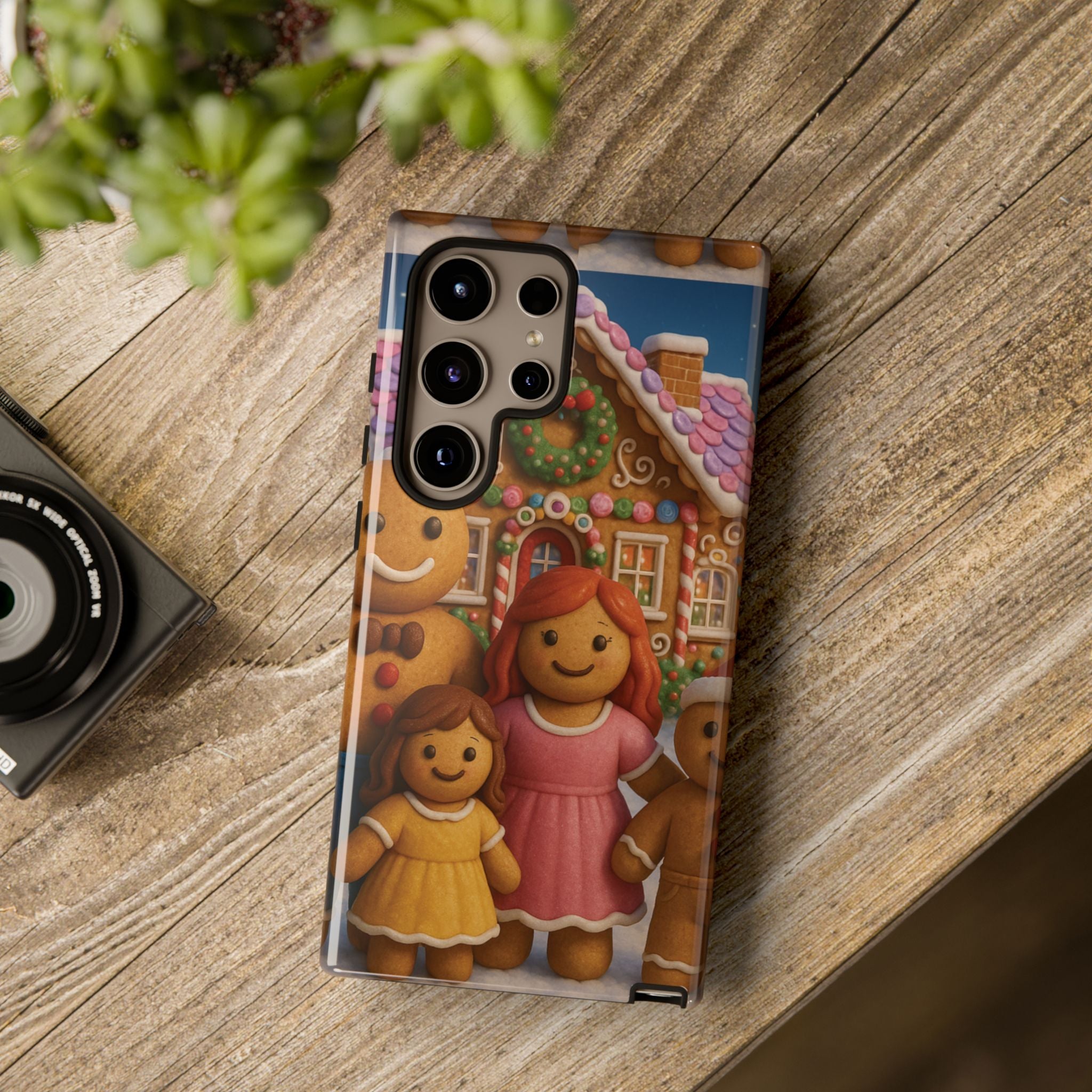 Coque de téléphone esthétique Famille en Pain d'Épices – Design d'inspiration vintage sur le thème de Noël – Étui stylé pour modèles iPhone et Samsung Galaxy