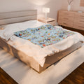 Icy Blue Watercolor Wildflowers Minky Velveteen Plush Blanket