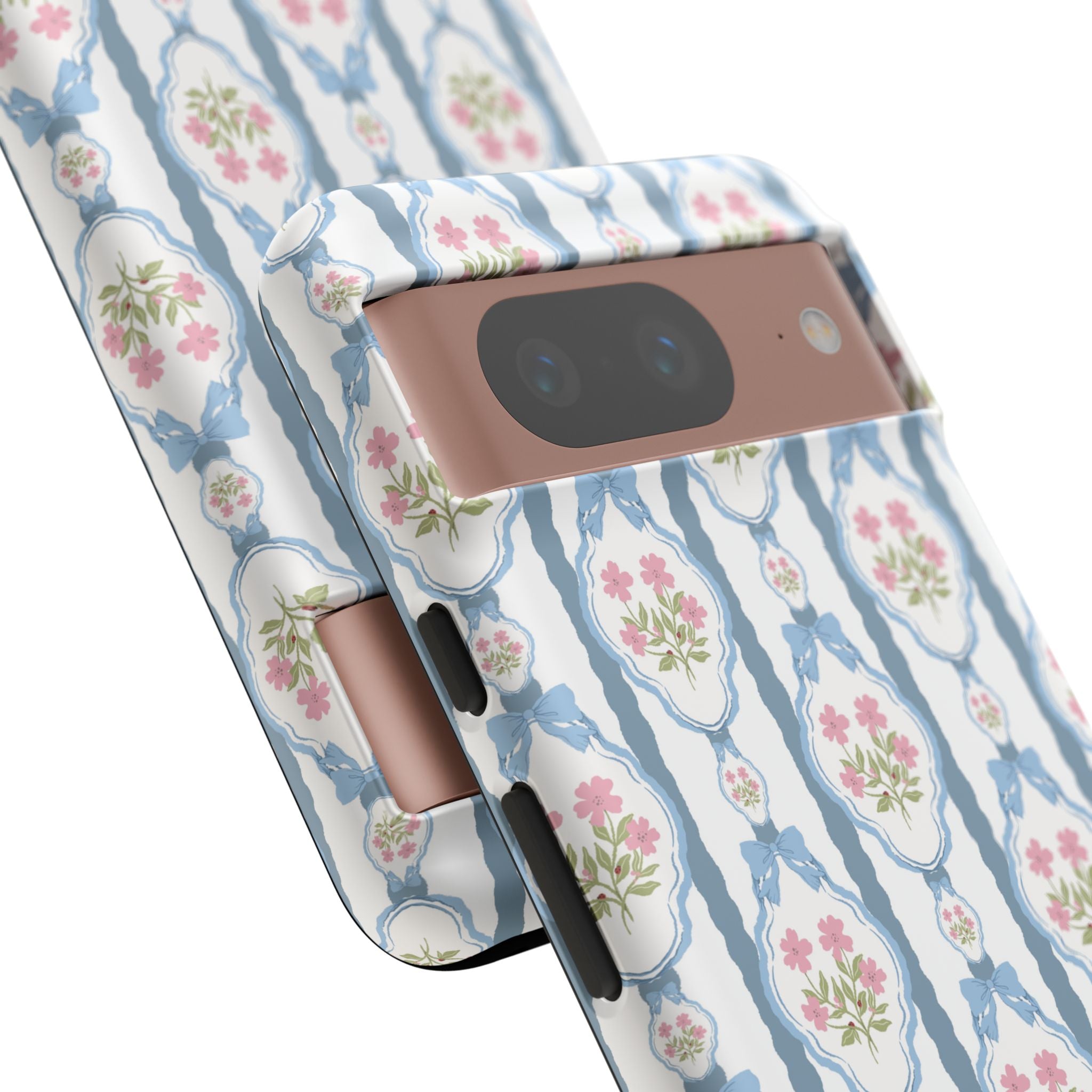 Coque de téléphone Vintage Nœud Bleu et Rose — Motif floral romantique « Tough Cases »