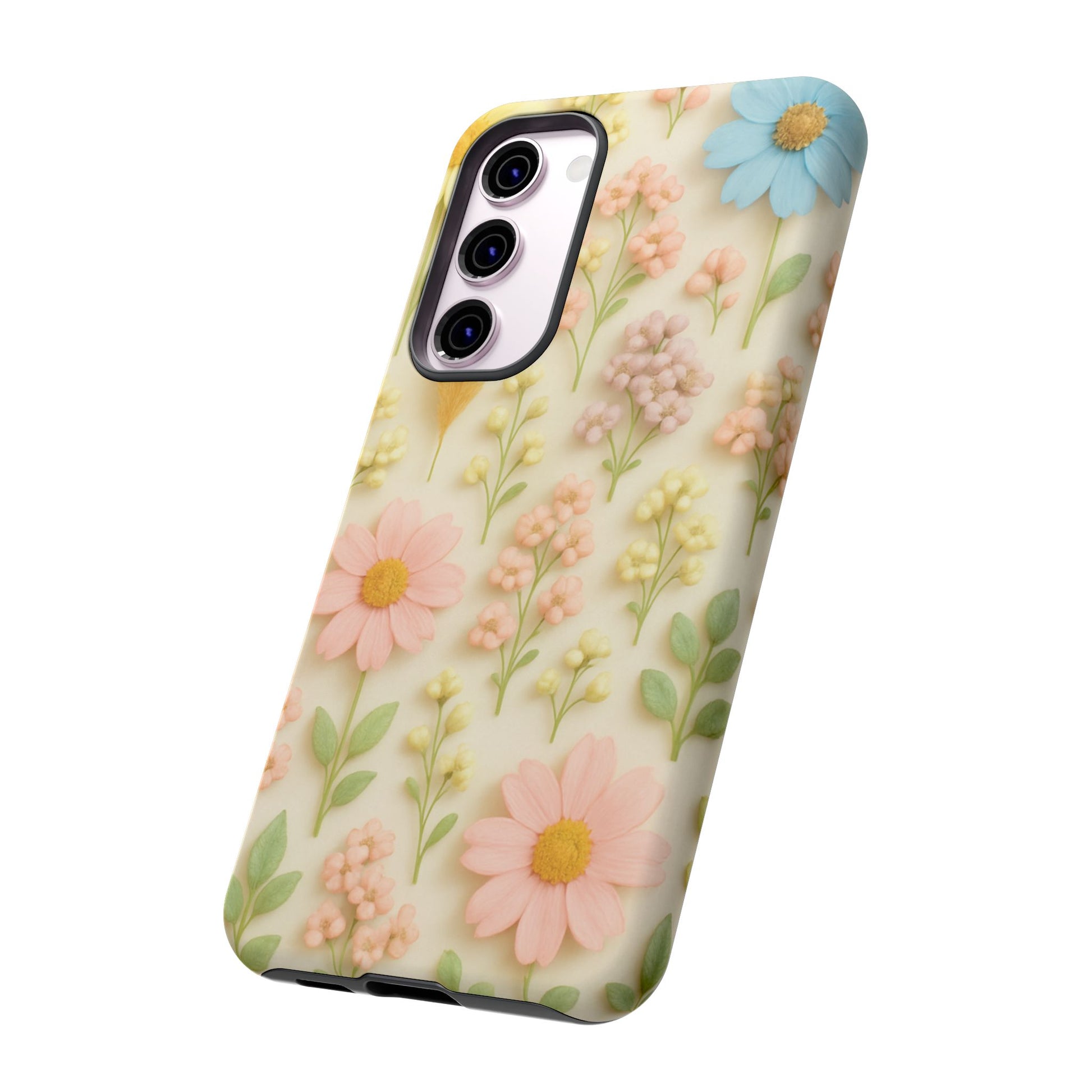 Pastel Dried Flowers Illusion Phone Case 3D Realistic Pressed Floral Design, Bright Botanical Aesthetic, Soft Nature-Inspired CoveriPhone & Galaxy