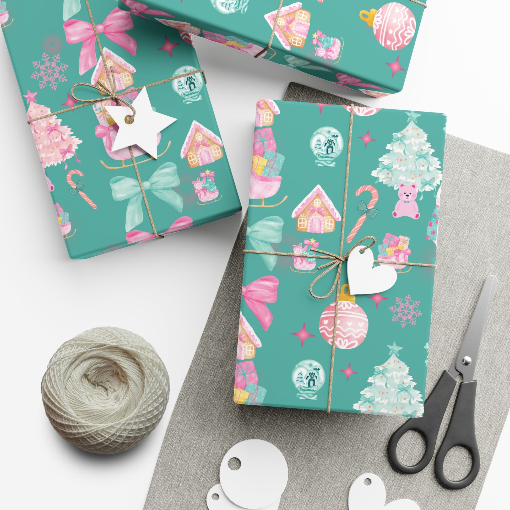 Glam Christmas Wrapping Paper  Pink Turquoise Holiday Gift Wrap, Festive Fun Design for Stylish Presents, 3 Size Options Available Gift Mom