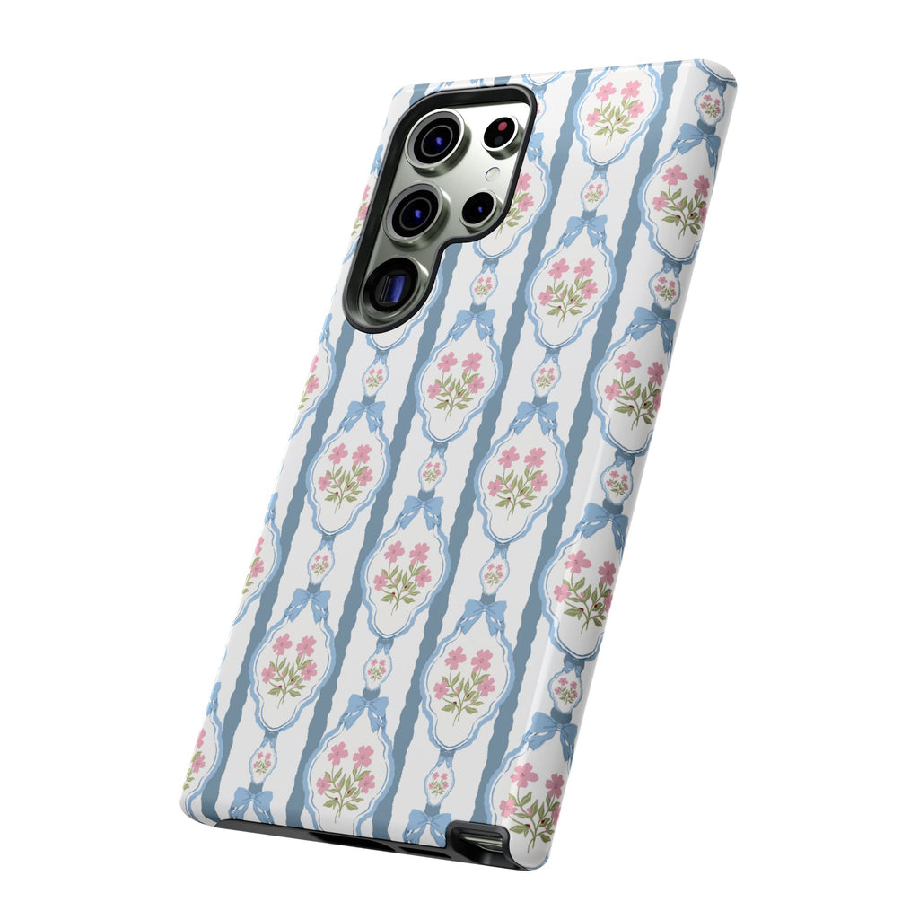 Coque de téléphone Vintage Nœud Bleu et Rose — Motif floral romantique « Tough Cases »