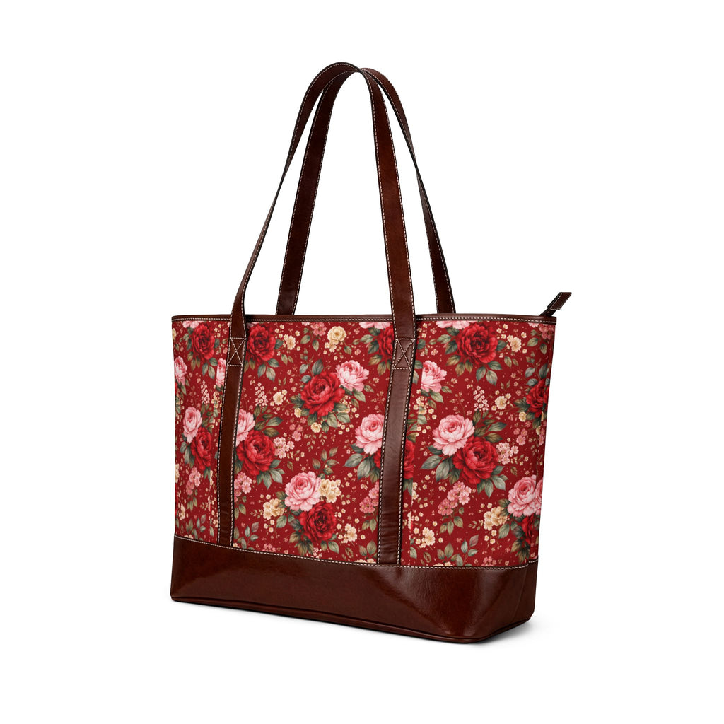 Cherry Red Floral Handbag | Floral Pattern Purse, Red Flower Tote