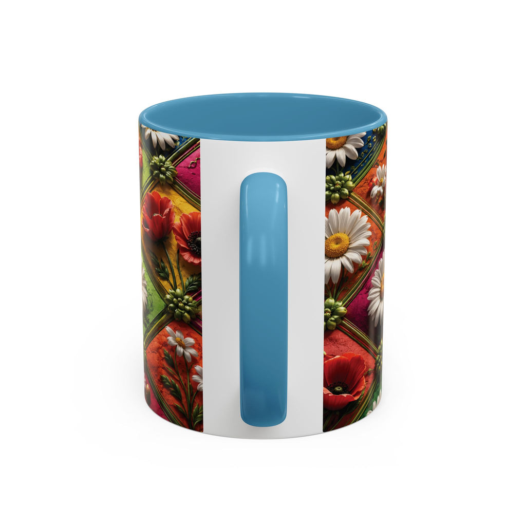 Floral Patchwork Accent Coffee Mug — Colorful Poppies & Daisies (11/15oz) 3D Illusion