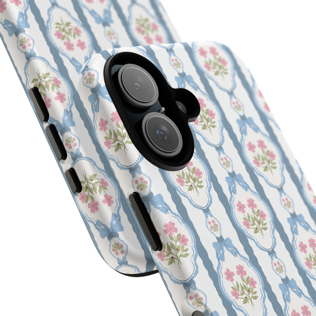 Coque de téléphone Vintage Nœud Bleu et Rose — Motif floral romantique « Tough Cases »