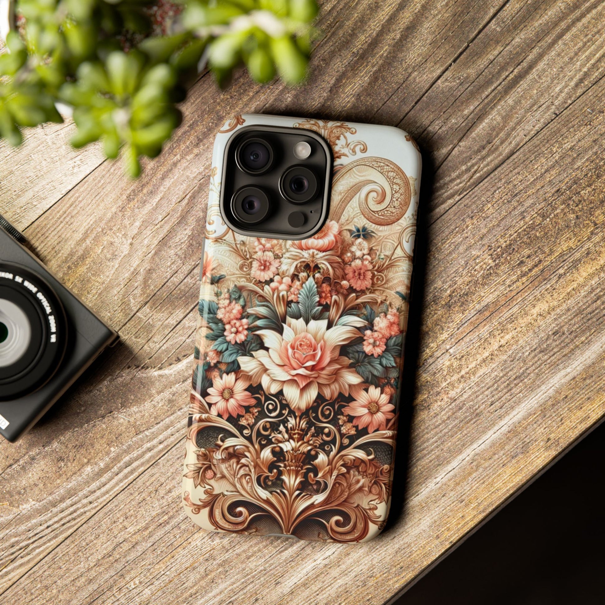 Gold Design Luxury Phone Tough Case Floral Elegant Durable Stylish for Modern Devices iPhone 17, 16, 15, Samsung iPhone Samsung Accessory Gift for Her