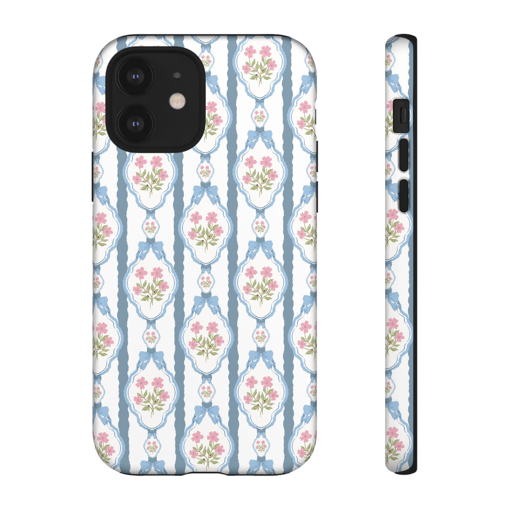 Coque de téléphone Vintage Nœud Bleu et Rose — Motif floral romantique « Tough Cases »