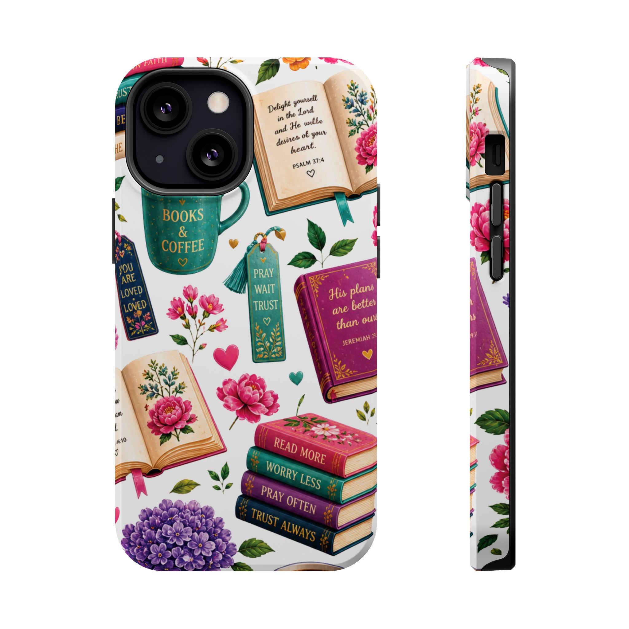 Christian Books & Coffee Phone Case — Magnetic Impact-Resistant Christian Gift